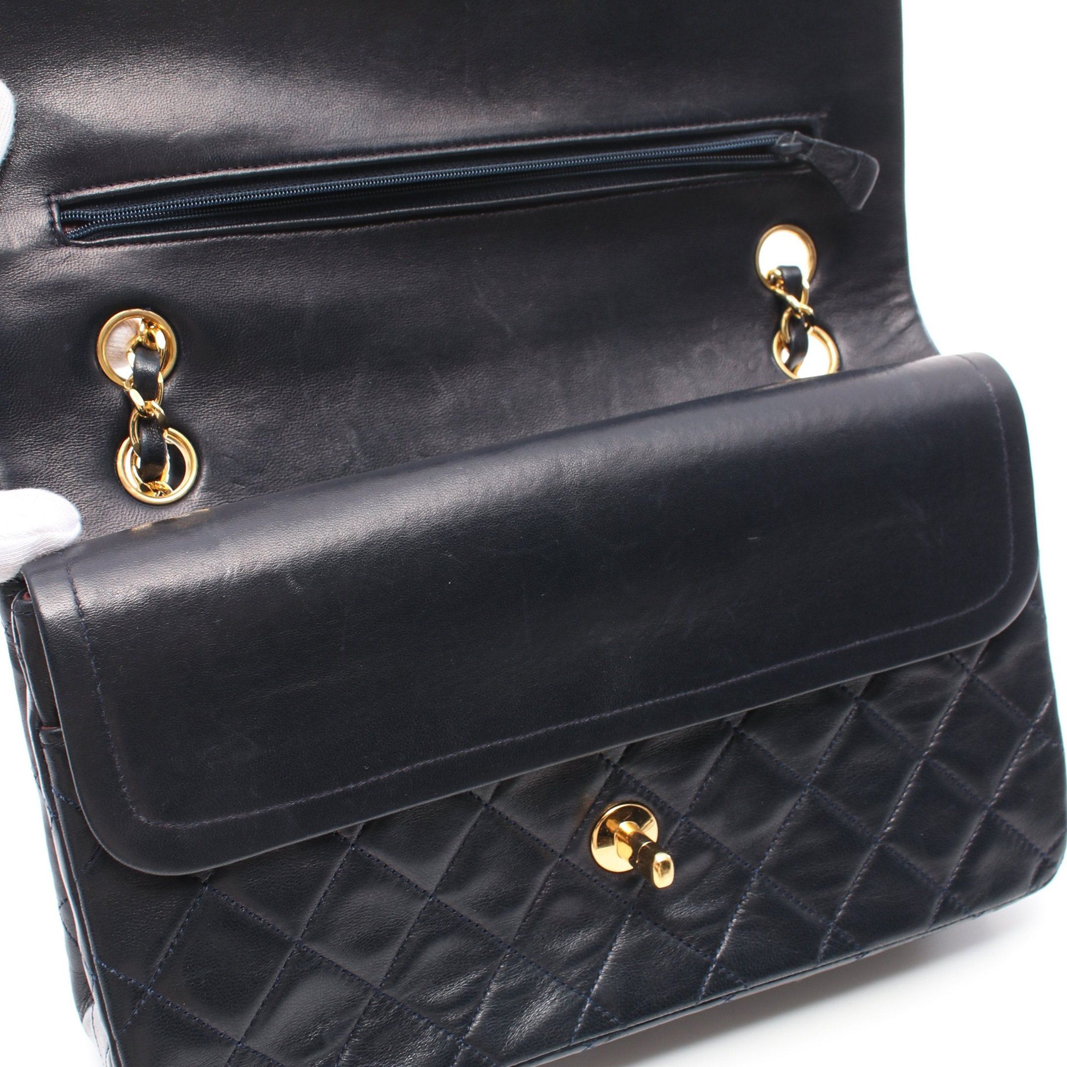 Chanel Chanel Matelasse Double Flap Chain Shoulder Bag Lambskin Navy Gold Hardware Size ONE SIZE - 11 Thumbnail