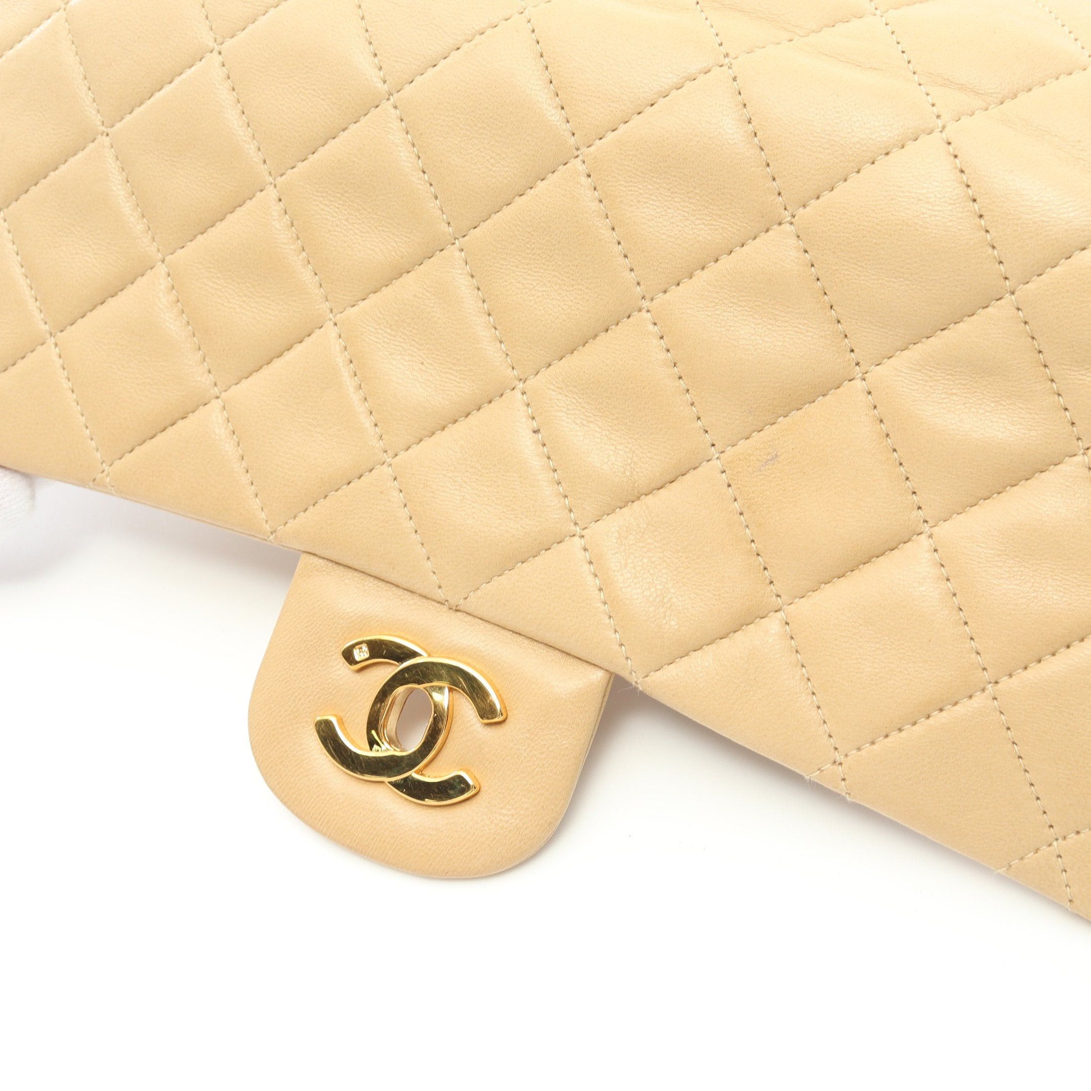 Chanel Chanel Matelasse Double Flap Chain Shoulder Bag Lambskin Beige Gold Hardware Size ONE SIZE - 11 Thumbnail