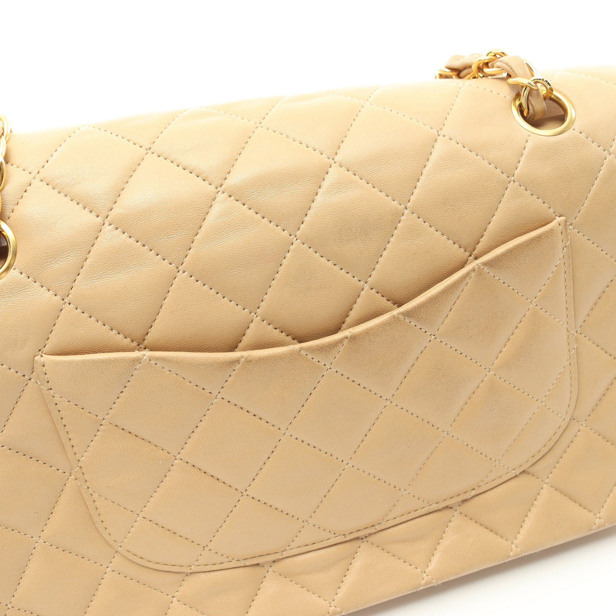 Chanel Chanel Matelasse Double Flap Chain Shoulder Bag Lambskin Beige Gold Hardware Size ONE SIZE - 10 Thumbnail