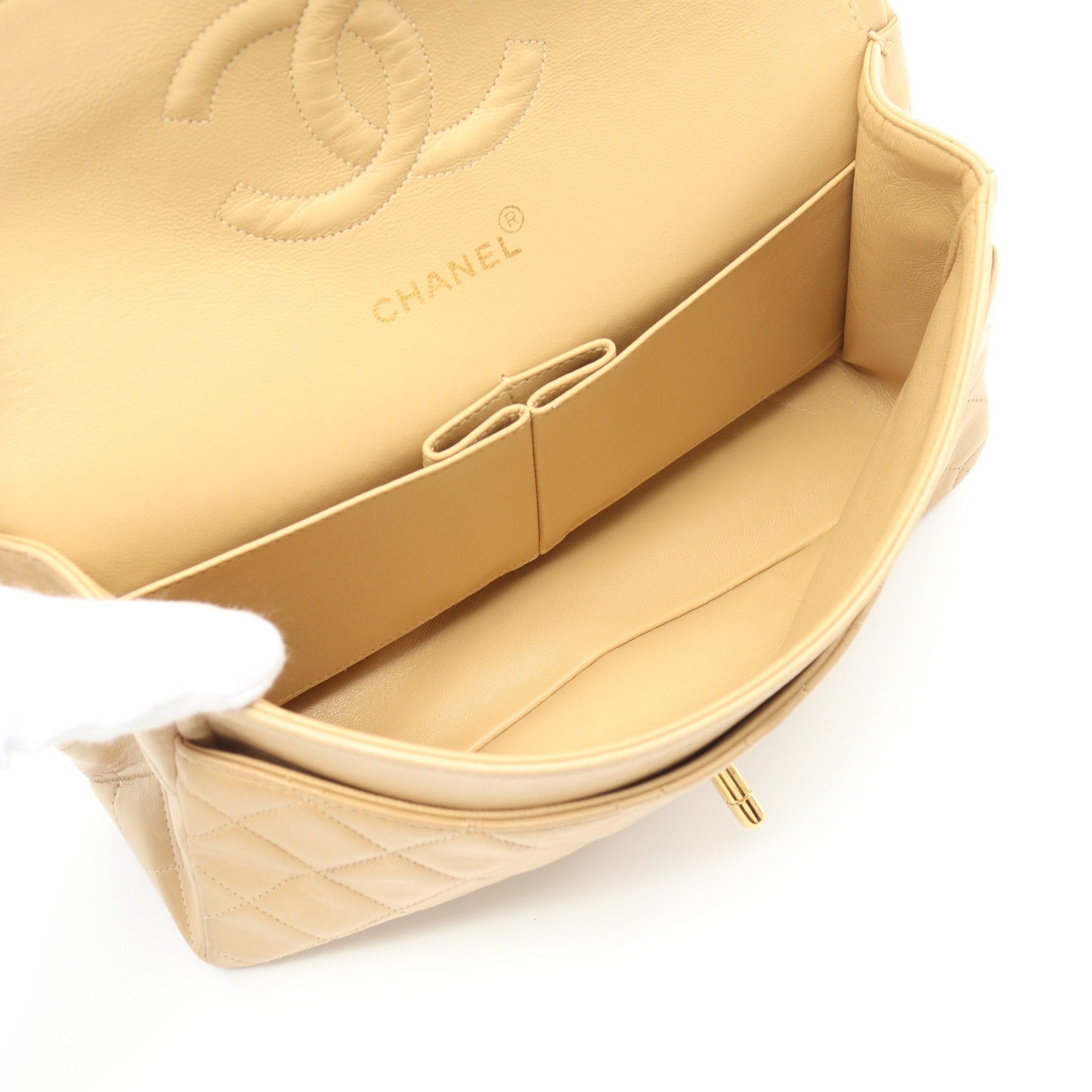Chanel Chanel Matelasse Double Flap Chain Shoulder Bag Lambskin Beige Gold Hardware Size ONE SIZE - 3 Thumbnail