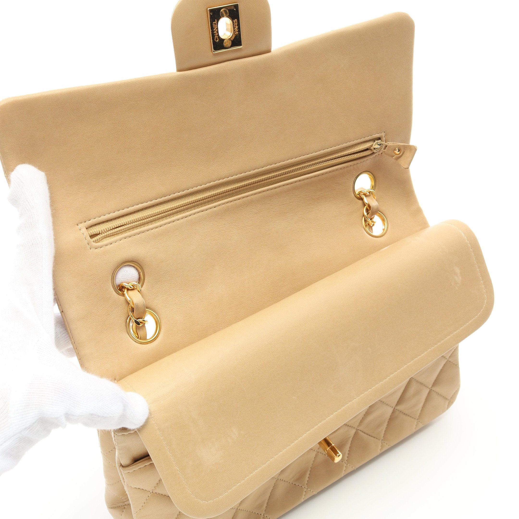 Chanel Chanel Matelasse Double Flap Chain Shoulder Bag Lambskin Beige Gold Hardware Size ONE SIZE - 6 Thumbnail