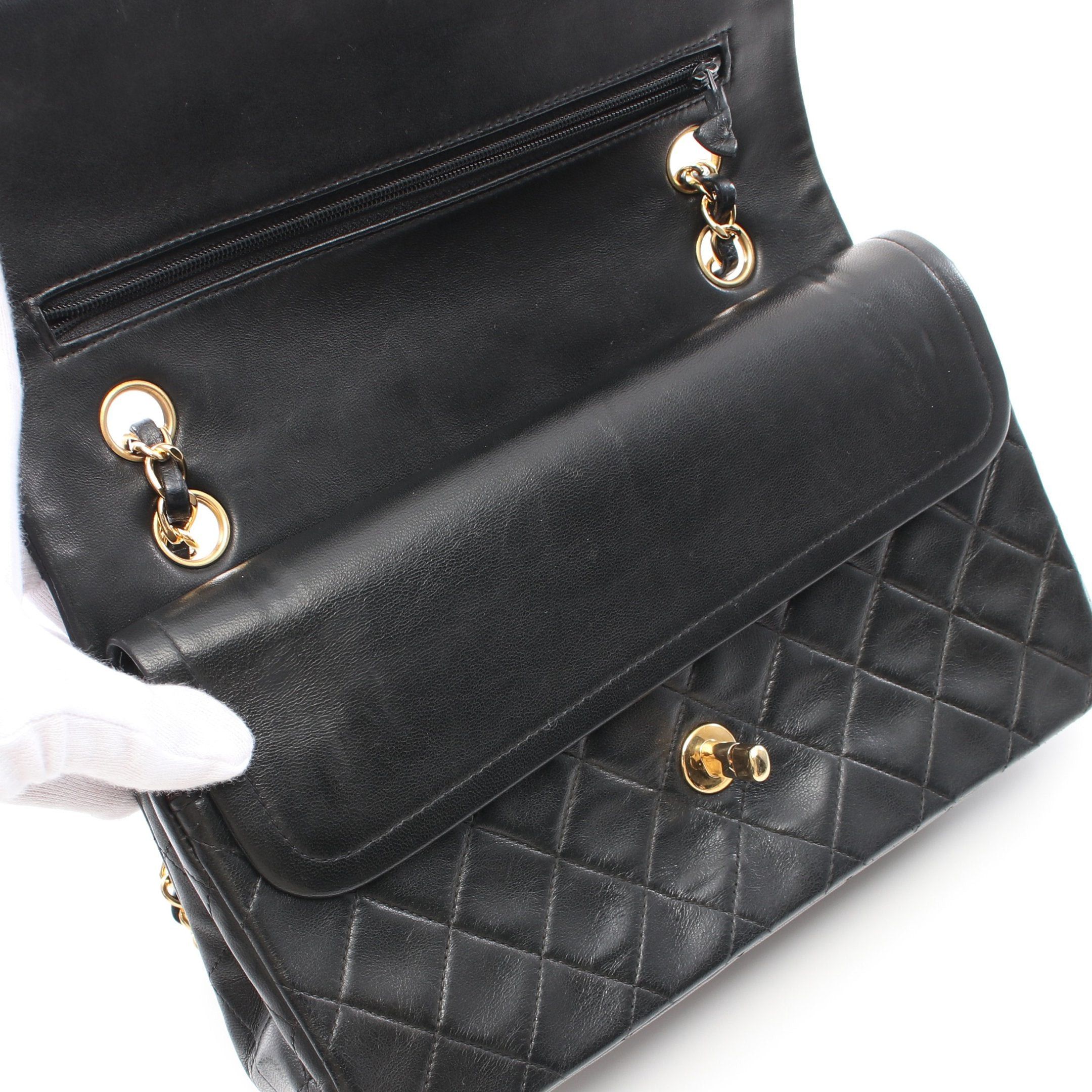 Chanel Chanel Matelasse Double Flap Chain Shoulder Bag Lambskin Black Gold Hardware Size ONE SIZE - 8 Thumbnail