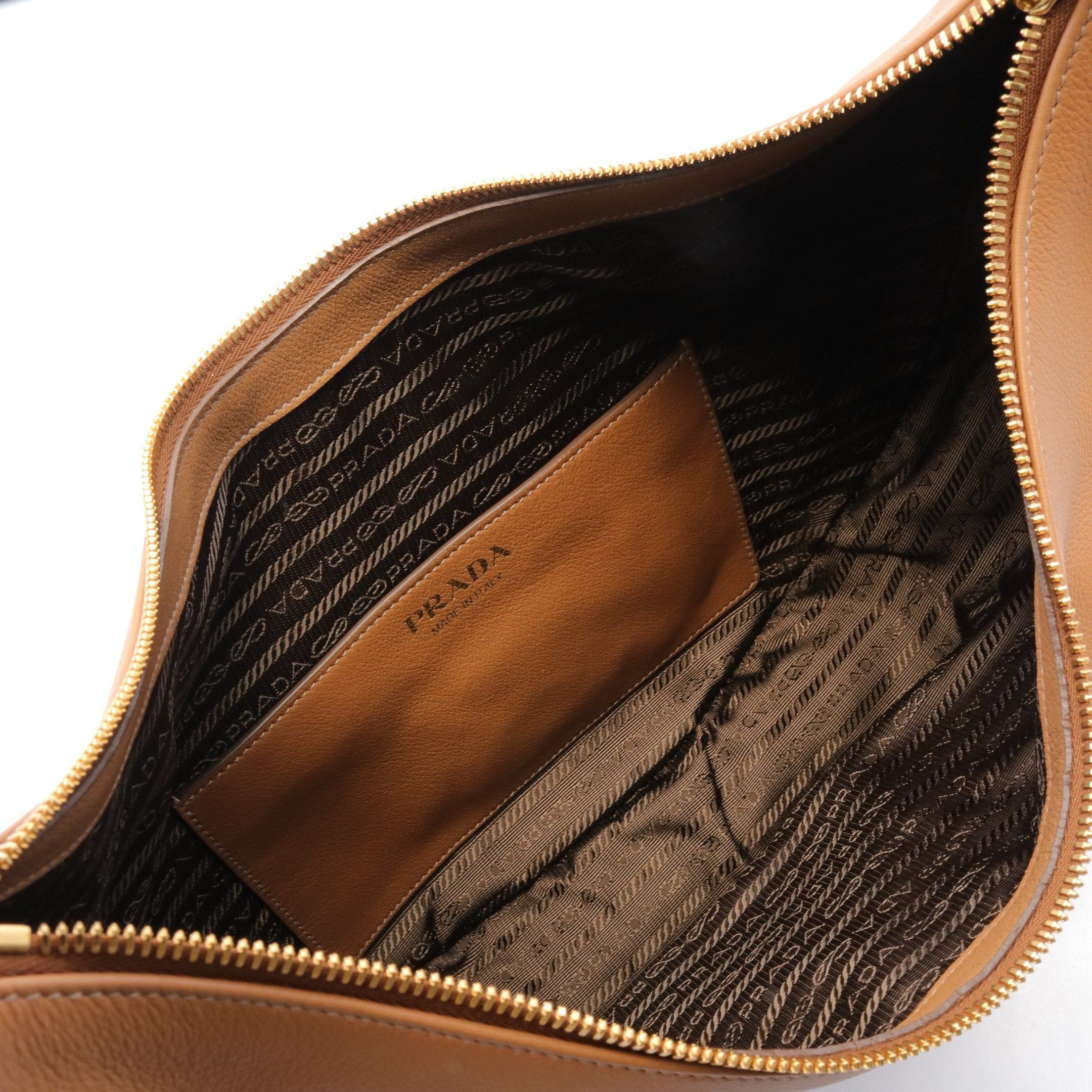 Prada Prada Soft Grain One Shoulder Bag Leather Light Brown Size ONE SIZE - 3 Thumbnail