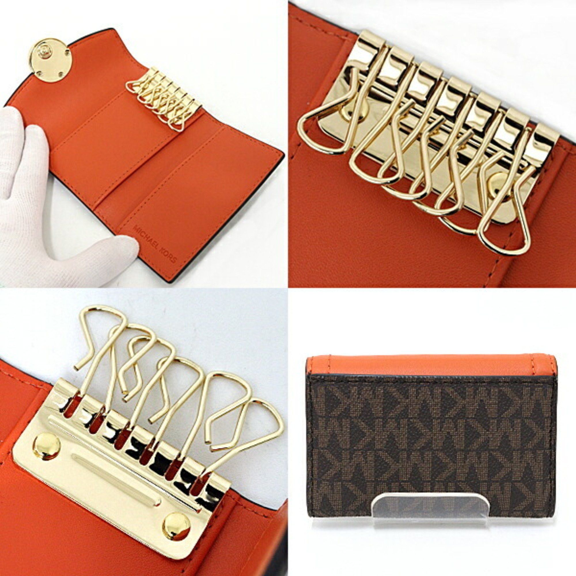 Michael Kors MICHAEL KORS 6-ring key case MK Signature bicolor orange brown gold Size ONE SIZE - 3 Thumbnail