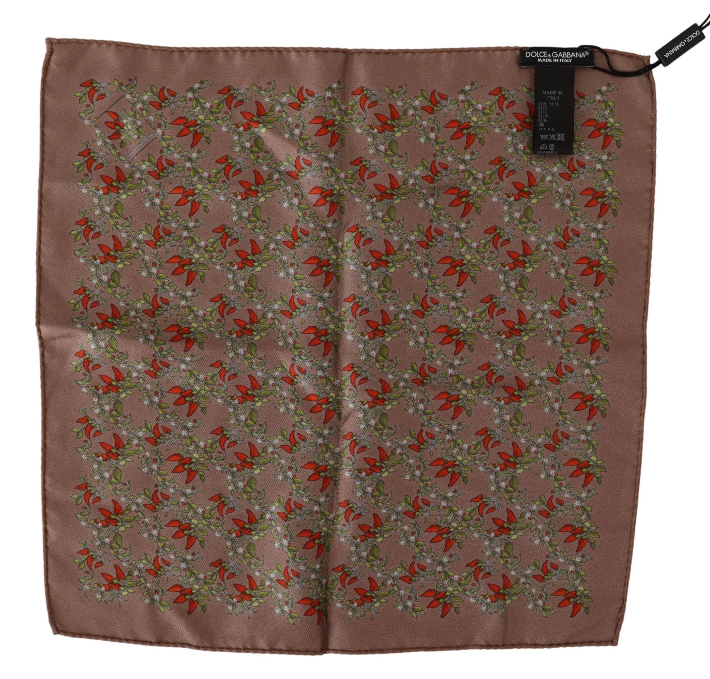 Dolce & Gabbana Elegant Brown Silk Pocket Square with Carrot Men's Print Size ONE SIZE - 2 Thumbnail