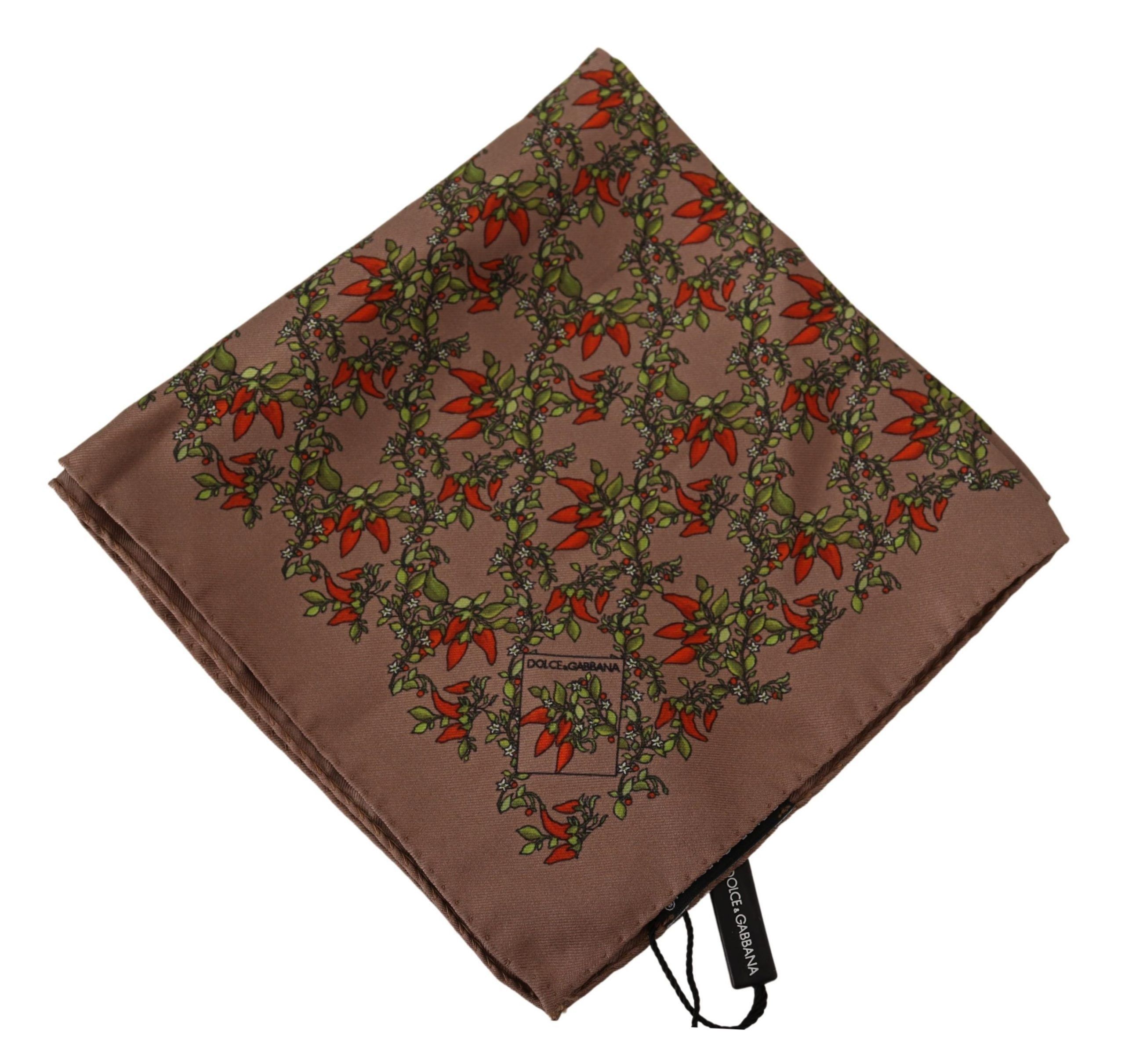 Dolce & Gabbana Elegant Brown Silk Pocket Square with Carrot Men's Print Size ONE SIZE - 3 Thumbnail