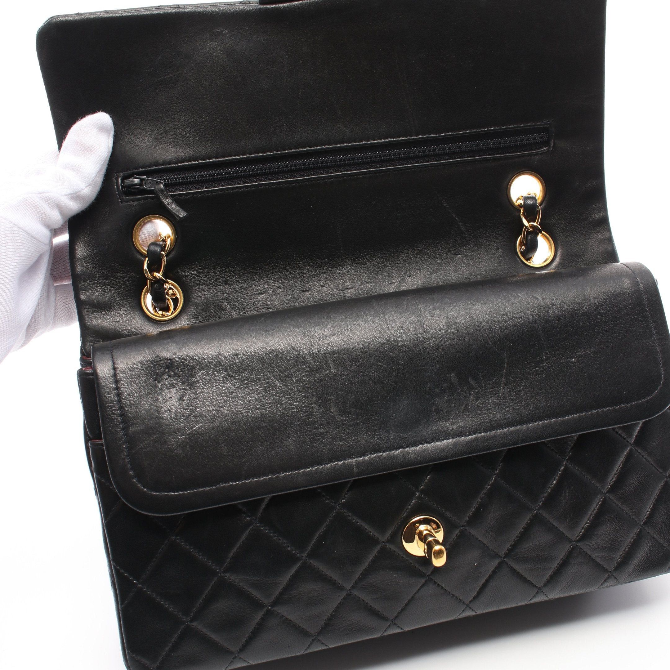 Chanel Chanel Matelasse Double Flap Chain Shoulder Bag Lambskin Black Gold Hardware Size ONE SIZE - 6 Thumbnail