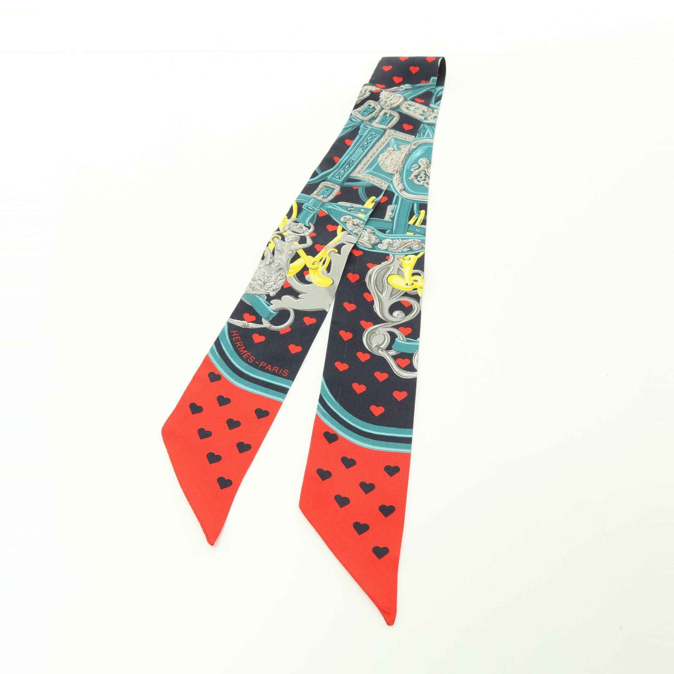 Hermes Hermes Twilly Brides De Gala Love Ribbon Scarf Silk Navy Red Multicolor Size ONE SIZE - 7 Thumbnail