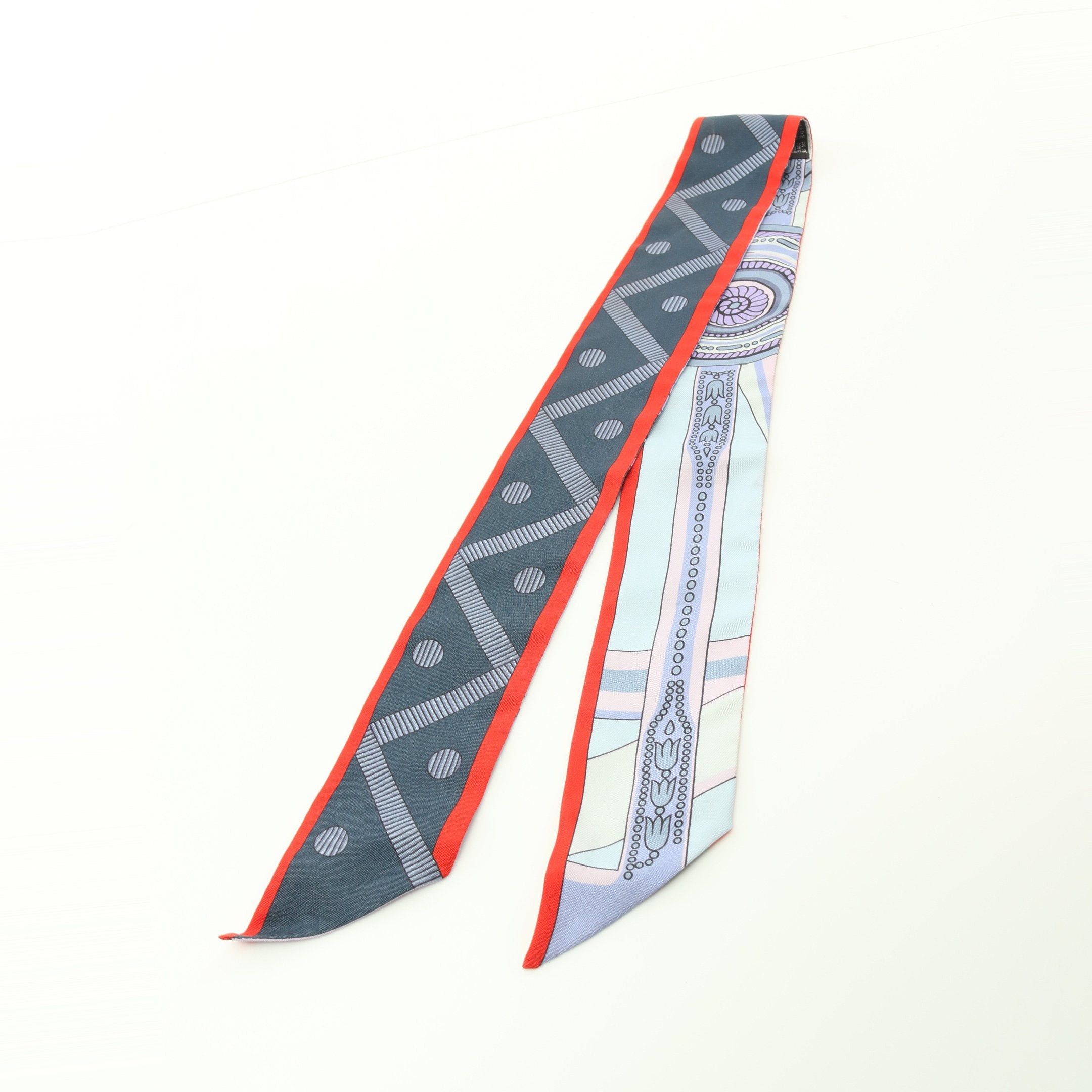 Hermes Hermes Twilly Balade En Berline Bandana Ribbon Scarf Silk Navy Multicolor Size ONE SIZE - 9 Thumbnail