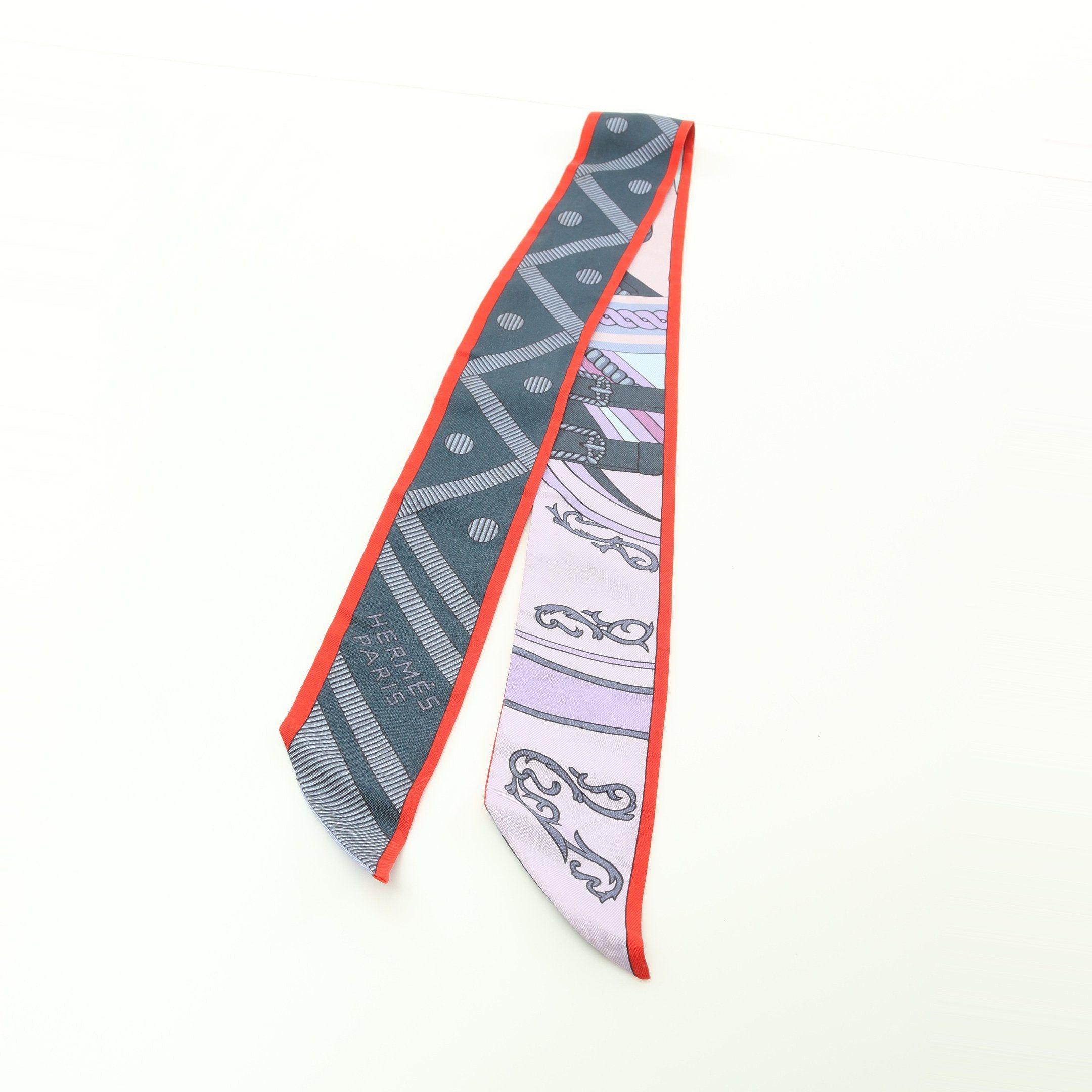Hermes Hermes Twilly Balade En Berline Bandana Ribbon Scarf Silk Navy Multicolor Size ONE SIZE - 8 Thumbnail