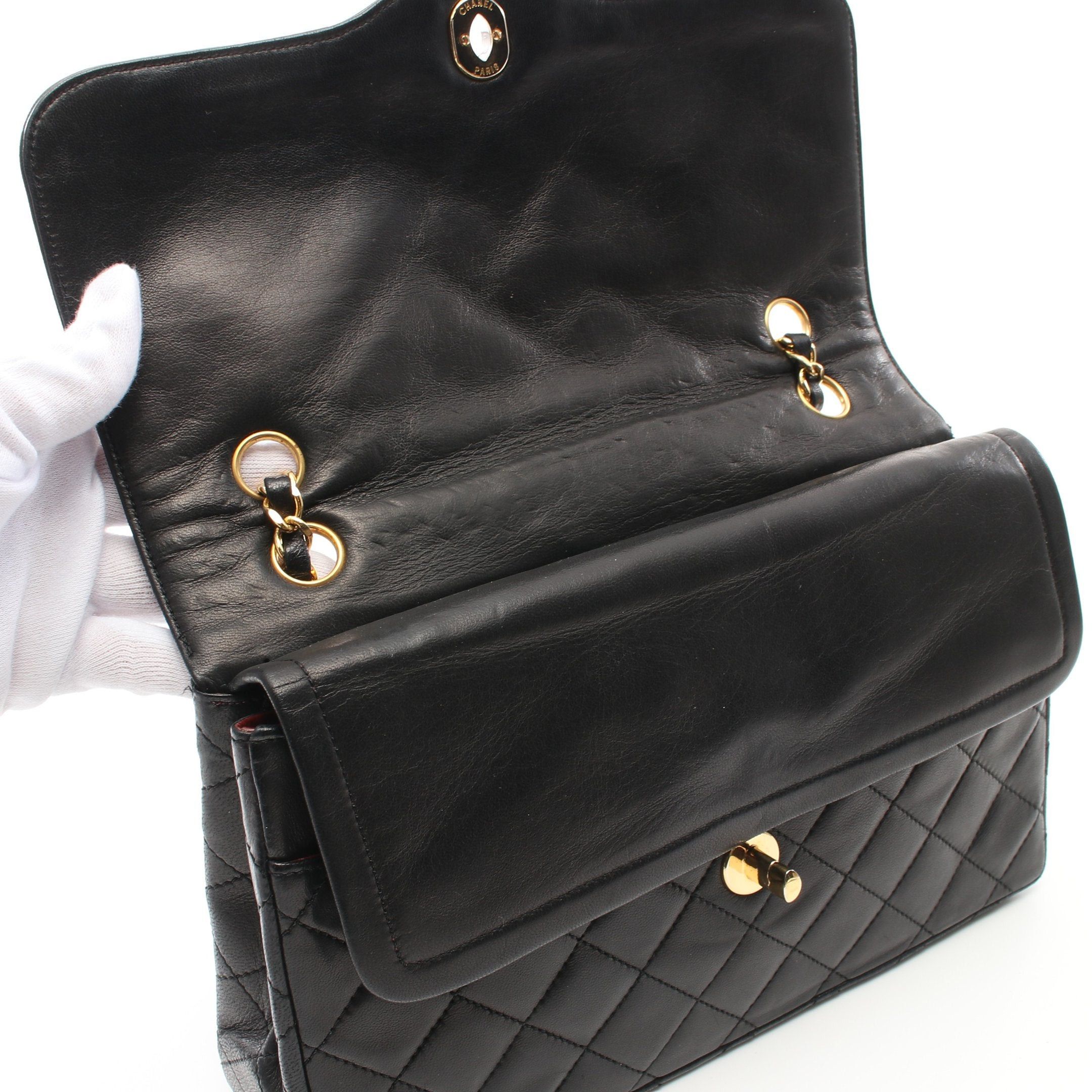 Chanel Chanel Double Chain Shoulder Bag Lambskin Black Combination Metal Fittings Size ONE SIZE - 7 Thumbnail