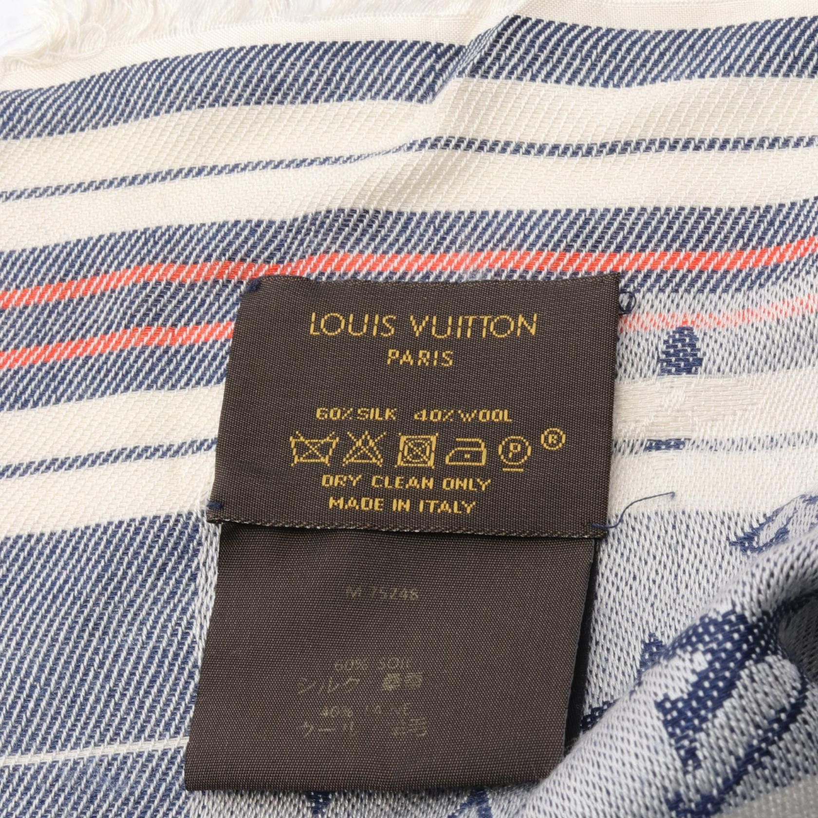 Louis Vuitton Louis Vuitton Monogram Reyeur Mattress Shawl Stall Silk Wool Navy Off White Red Size ONE SIZE - 2 Thumbnail