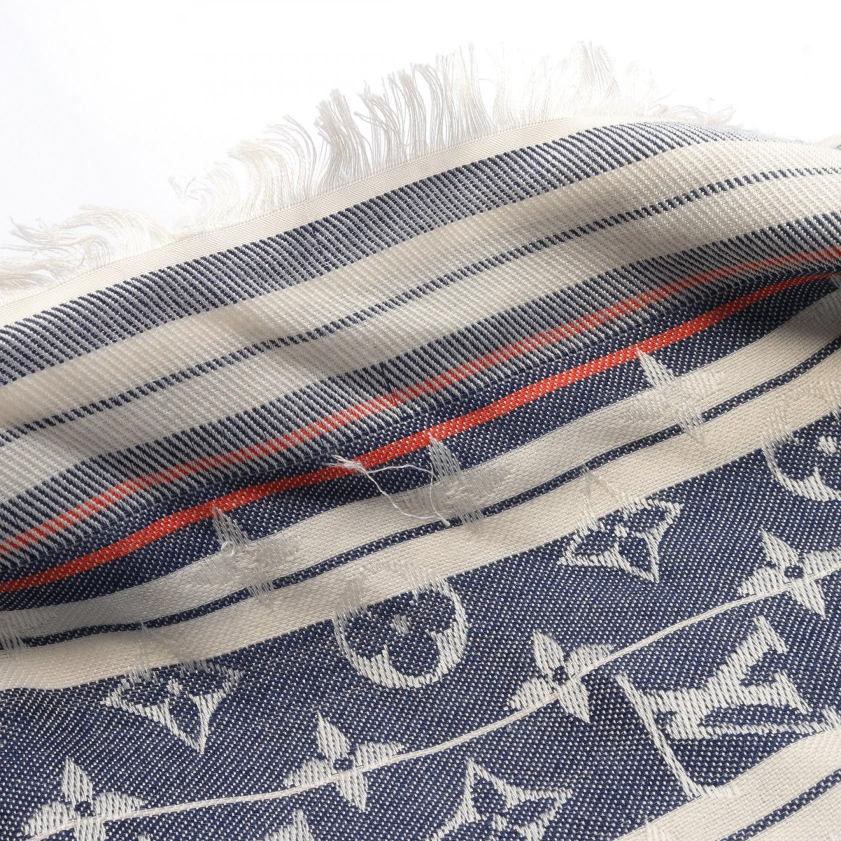 Louis Vuitton Louis Vuitton Monogram Reyeur Mattress Shawl Stall Silk Wool Navy Off White Red Size ONE SIZE - 6 Thumbnail