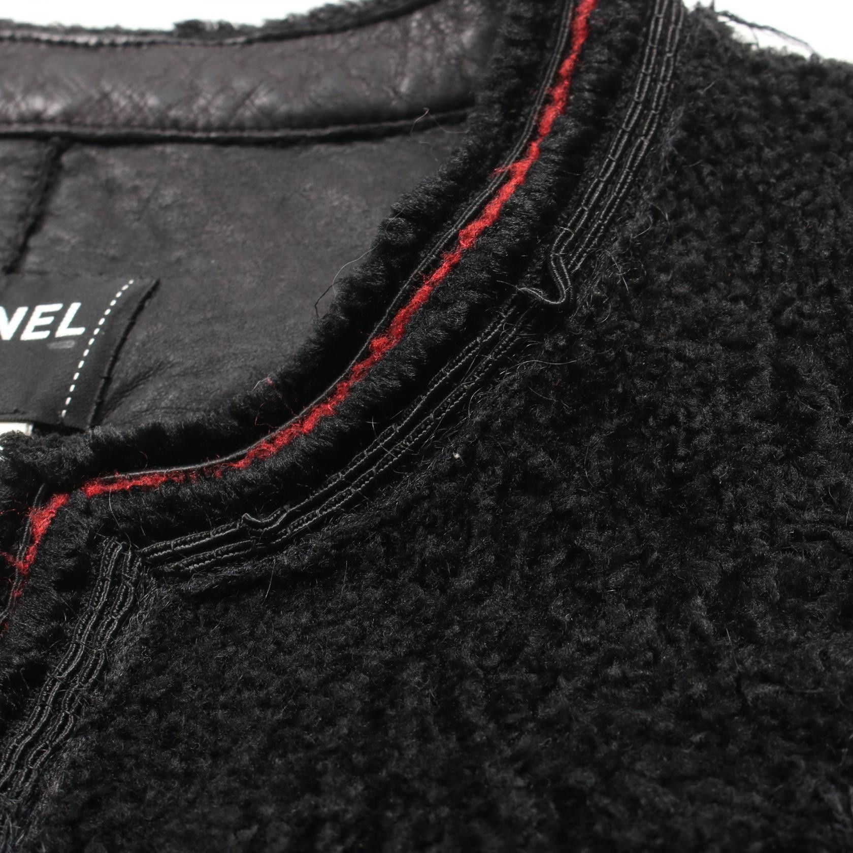 Chanel Chanel Shearling No-Collar Jacket Lambswool Leather Black Size ONE SIZE - 8 Thumbnail