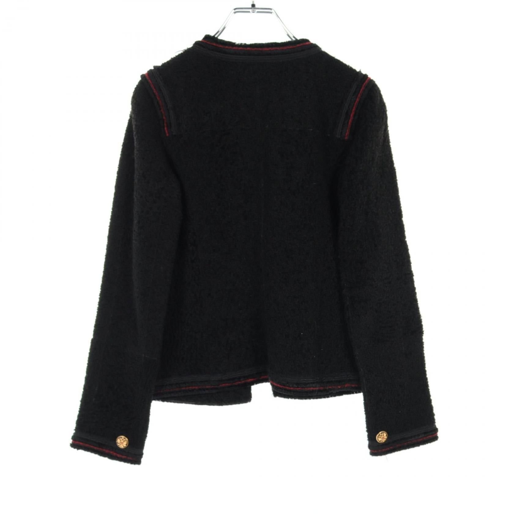 Chanel Chanel Shearling No-Collar Jacket Lambswool Leather Black Size ONE SIZE - 2 Thumbnail