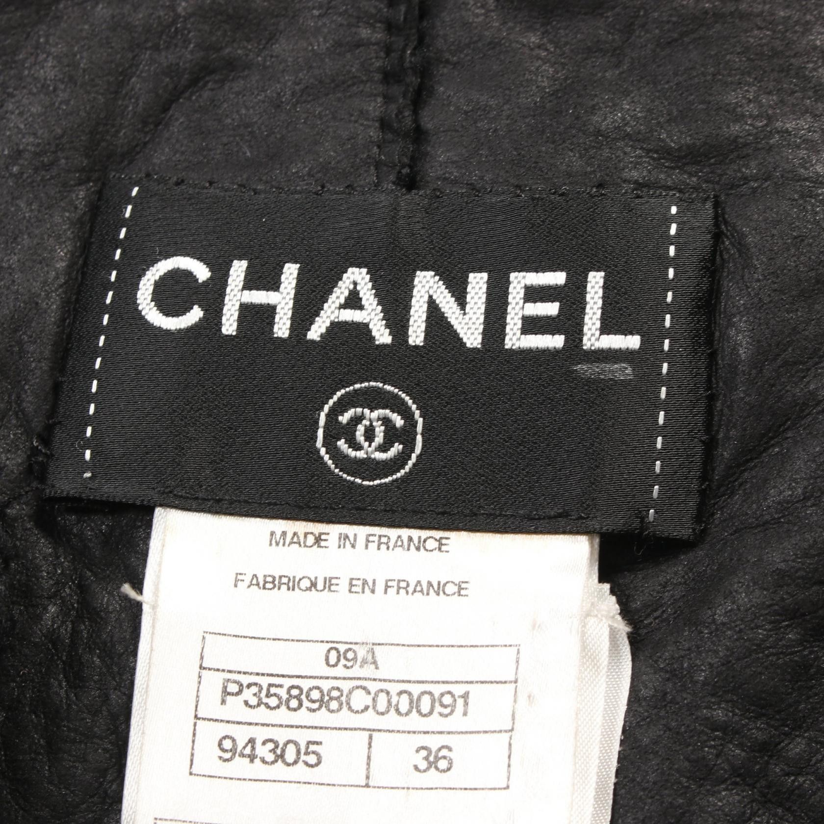 Chanel Chanel Shearling No-Collar Jacket Lambswool Leather Black Size ONE SIZE - 3 Thumbnail