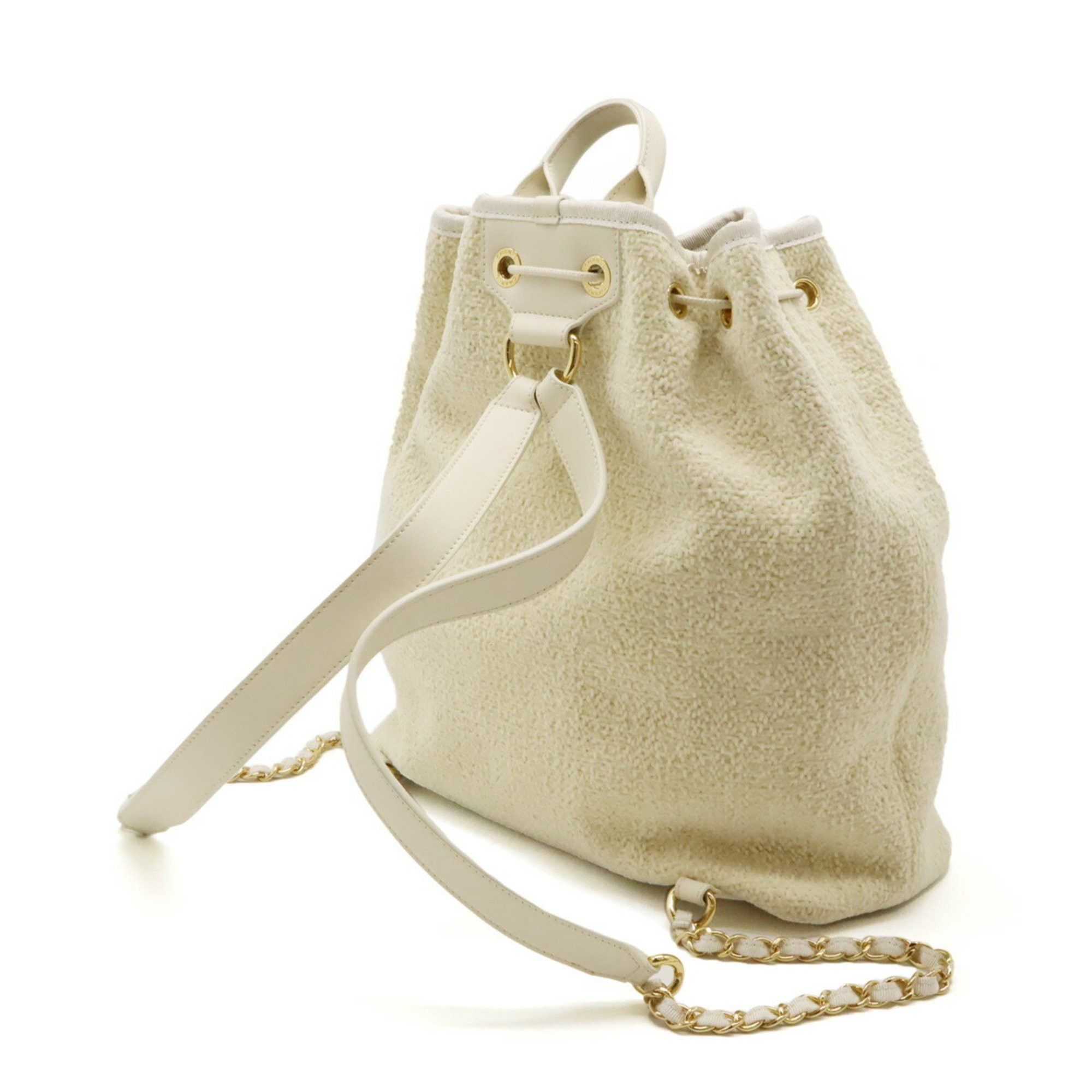 Chanel CHANEL Deauville Line Rucksack Shoulder Bag Chain Velour Light Beige A93787 Size ONE SIZE - 3 Thumbnail