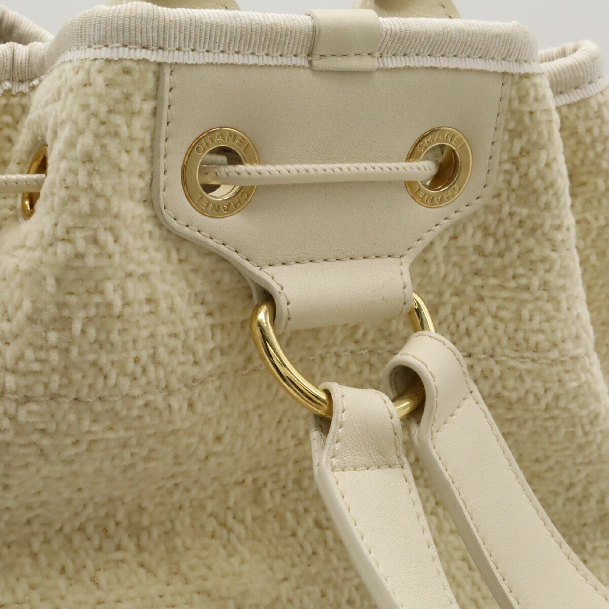 Chanel CHANEL Deauville Line Rucksack Shoulder Bag Chain Velour Light Beige A93787 Size ONE SIZE - 7 Thumbnail