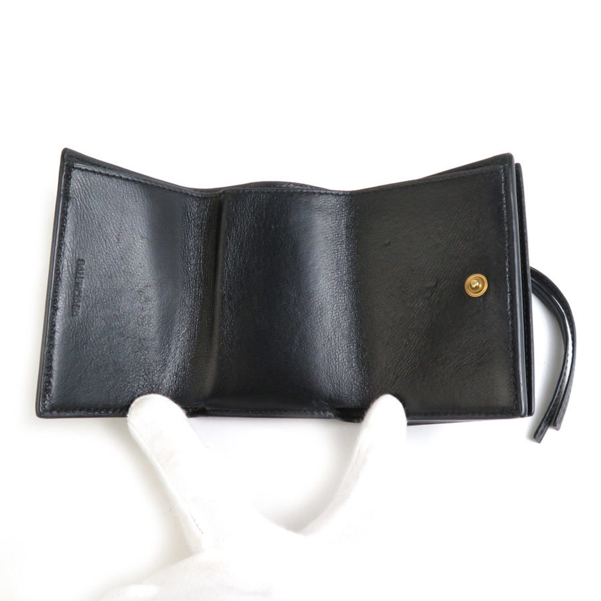 Balenciaga BALENCIAGA Tri-fold Wallet Leather Black Men's Women's 55818k Size ONE SIZE - 3 Thumbnail