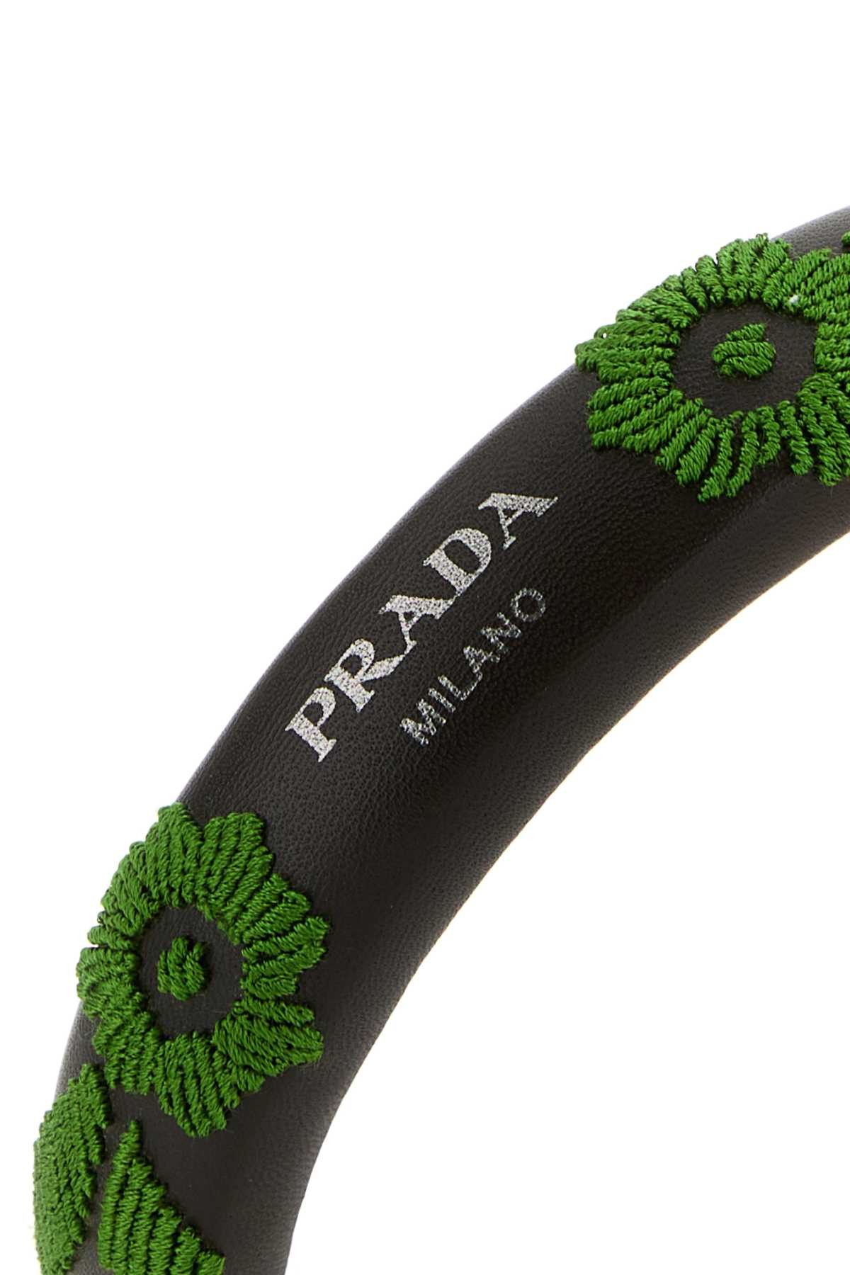 Prada Brown Nappa Leather Hairband Size ONE SIZE - 2 Thumbnail