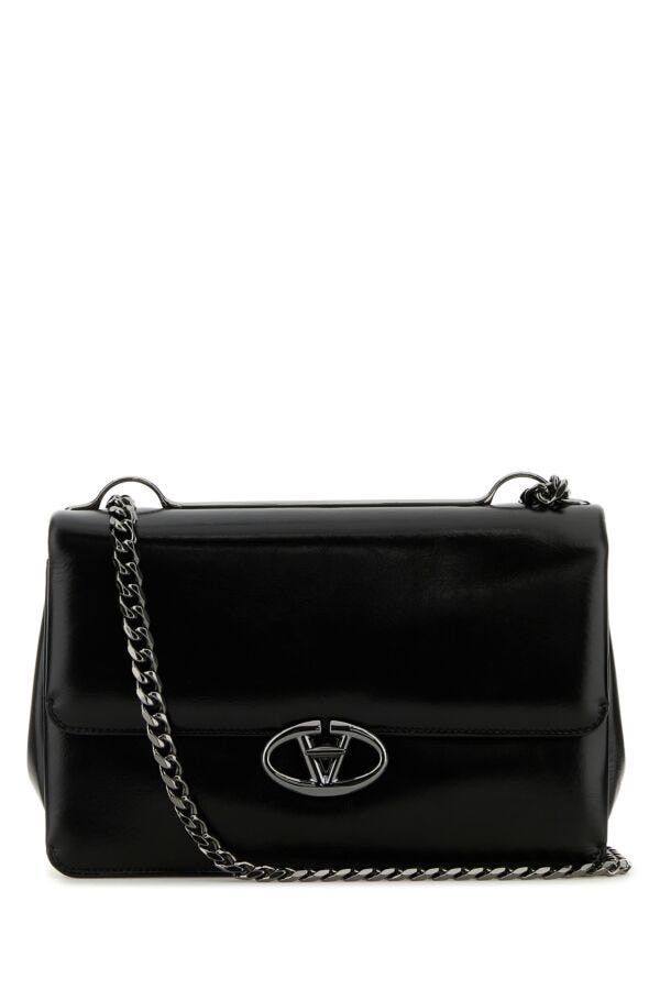 Valentino Black Leather Medium Vlogo Shoulder Bag Size ONE SIZE - 3 Thumbnail