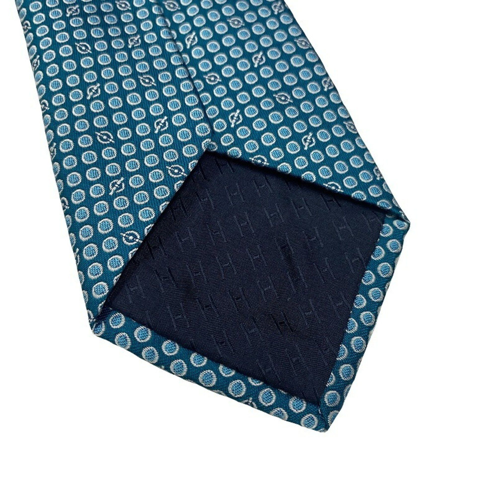Hermes HERMES 100% Silk Necktie 335955T Dot & Grenan Pattern Blue JA-19749 Size ONE SIZE - 6 Thumbnail