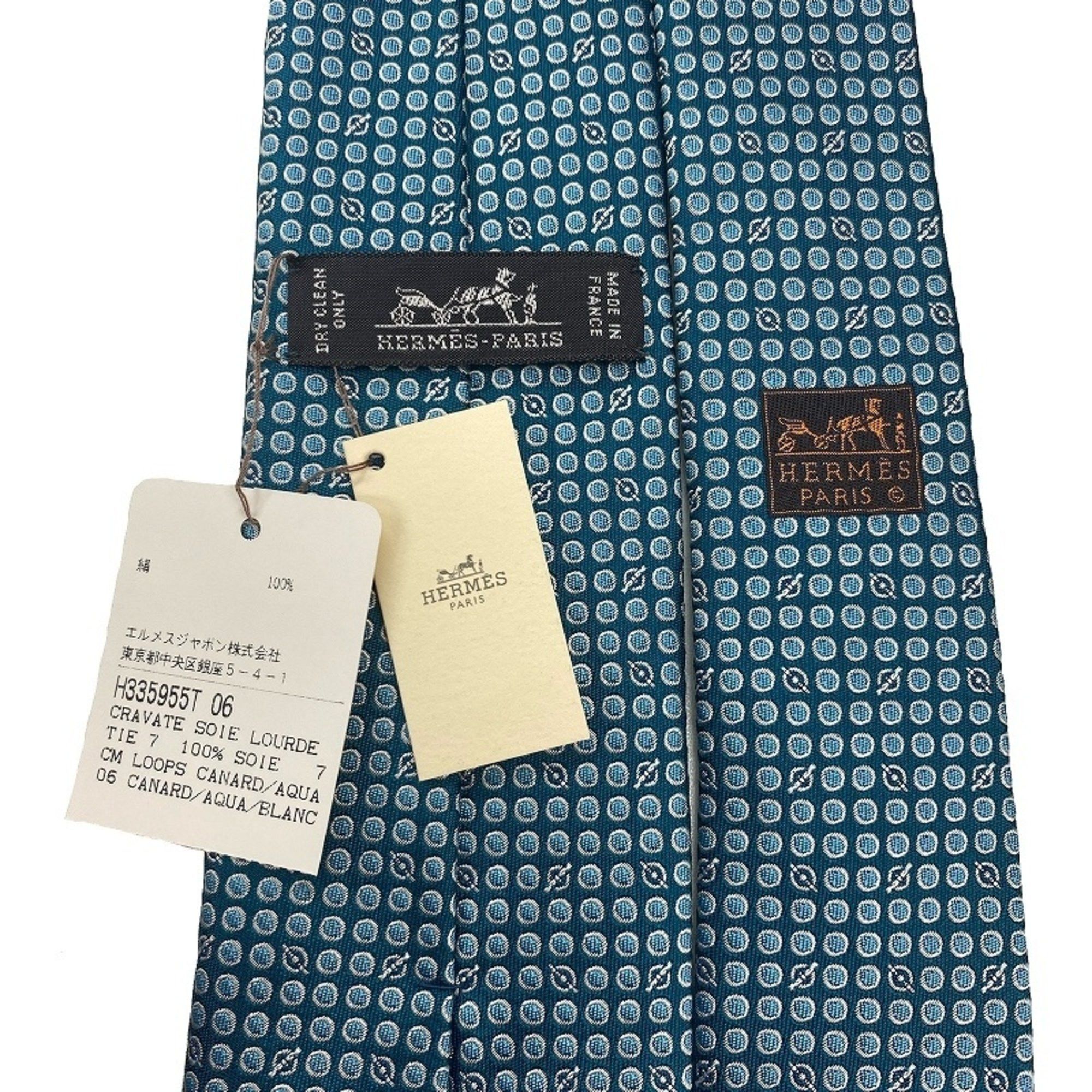 Hermes HERMES 100% Silk Necktie 335955T Dot & Grenan Pattern Blue JA-19749 Size ONE SIZE - 3 Thumbnail