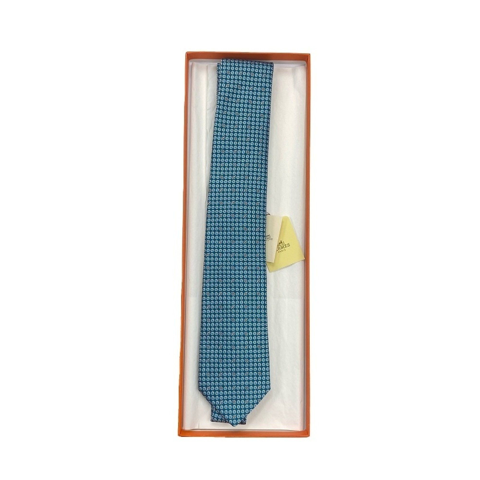 Hermes HERMES 100% Silk Necktie 335955T Dot & Grenan Pattern Blue JA-19749 Size ONE SIZE - 2 Thumbnail