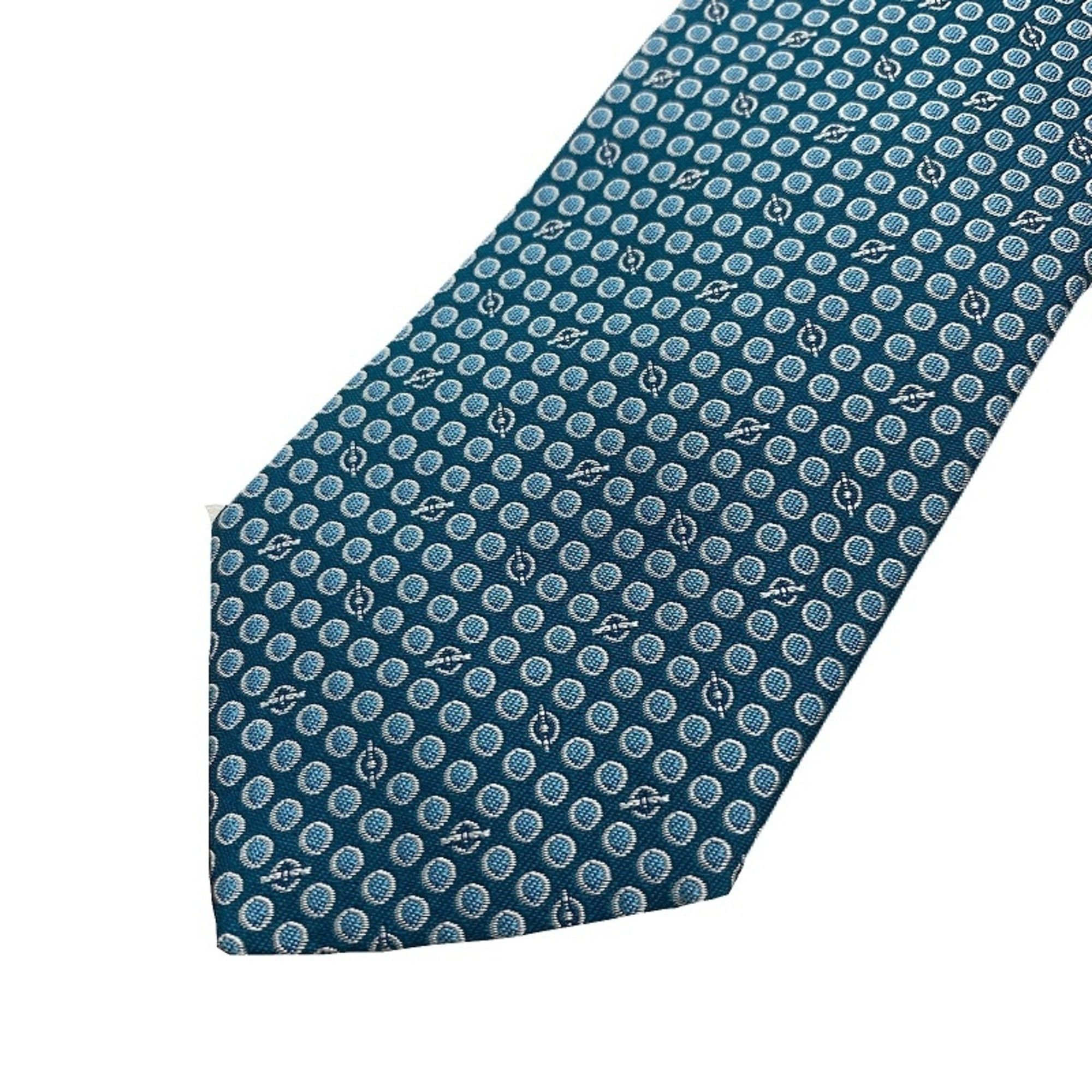 HERMES 100% Silk Necktie 335955T Dot & Grenan Pattern Blue JA-19749