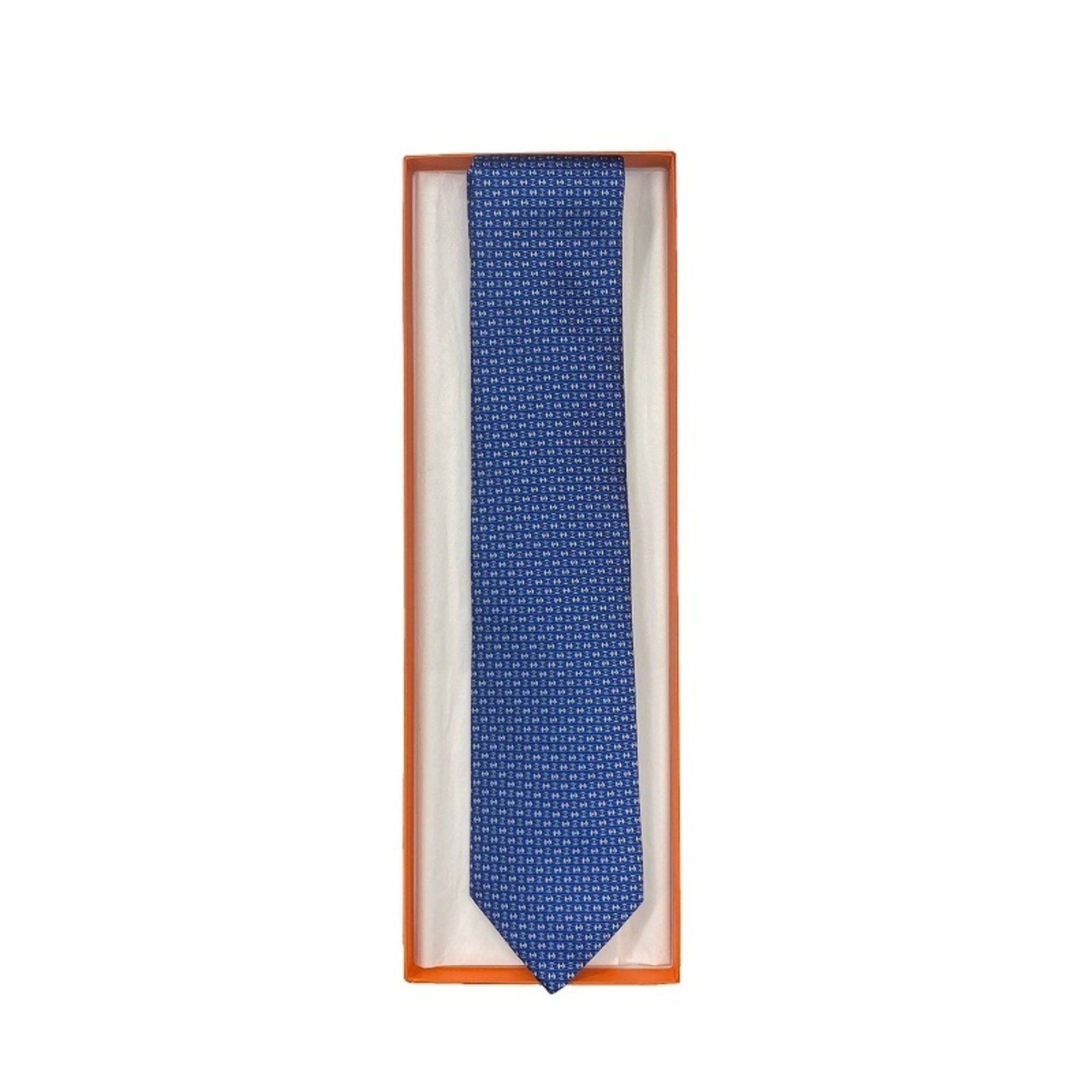 Hermes HERMES 100% Silk Necktie 659304T H Pattern Blue Item JA-19748 Size ONE SIZE - 3 Thumbnail