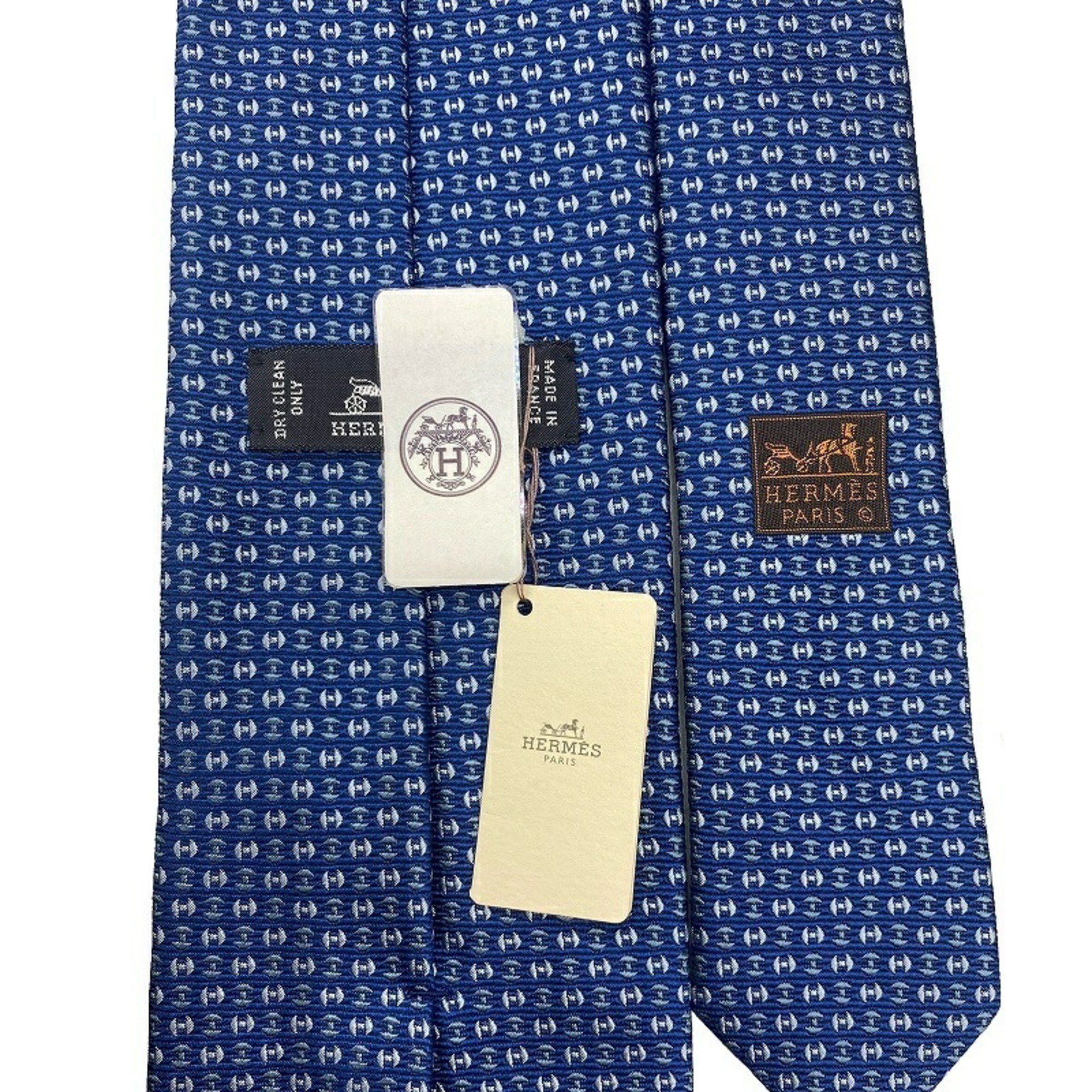Hermes HERMES 100% Silk Necktie 659304T H Pattern Blue Item JA-19748 Size ONE SIZE - 2 Thumbnail