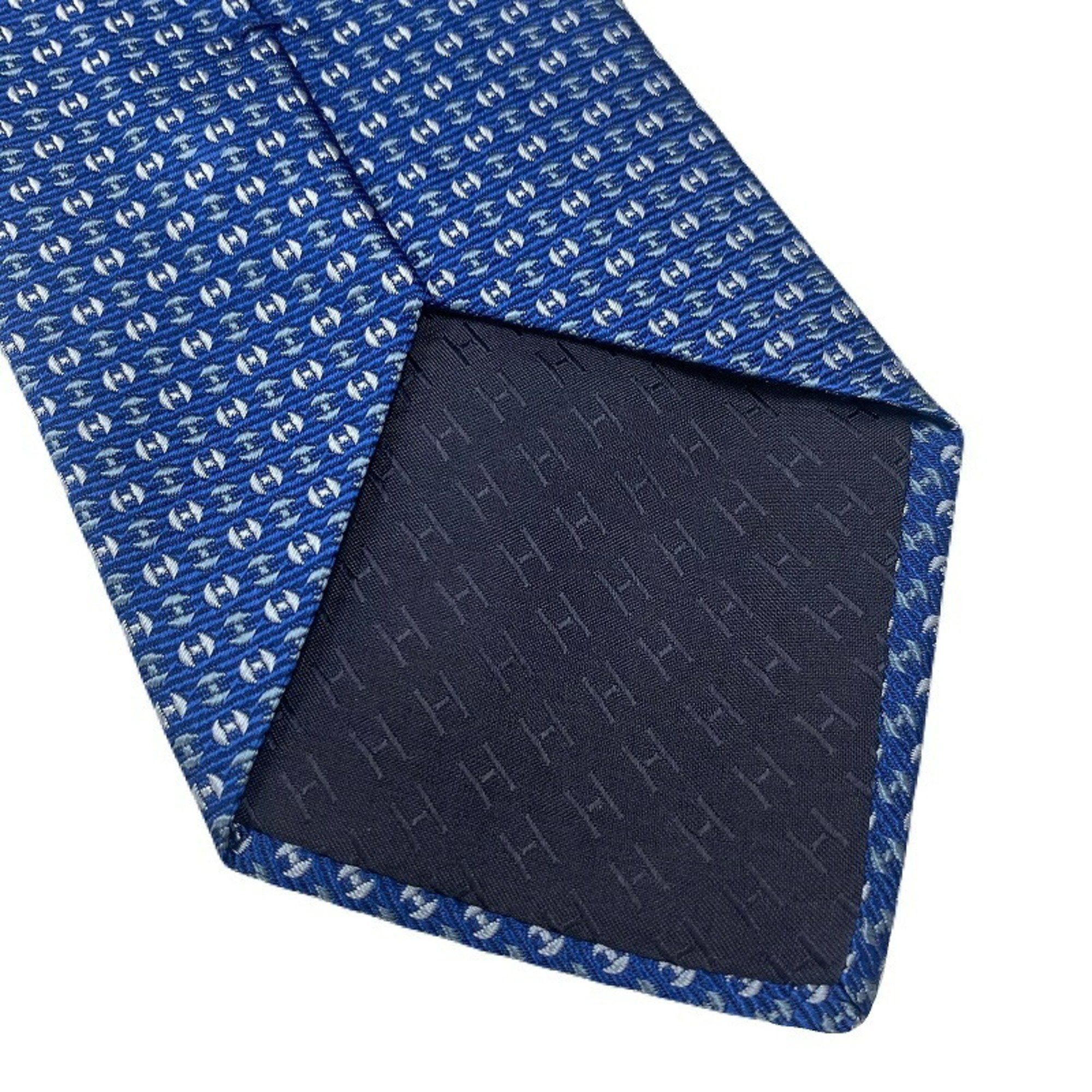 Hermes HERMES 100% Silk Necktie 659304T H Pattern Blue Item JA-19748 Size ONE SIZE - 4 Thumbnail