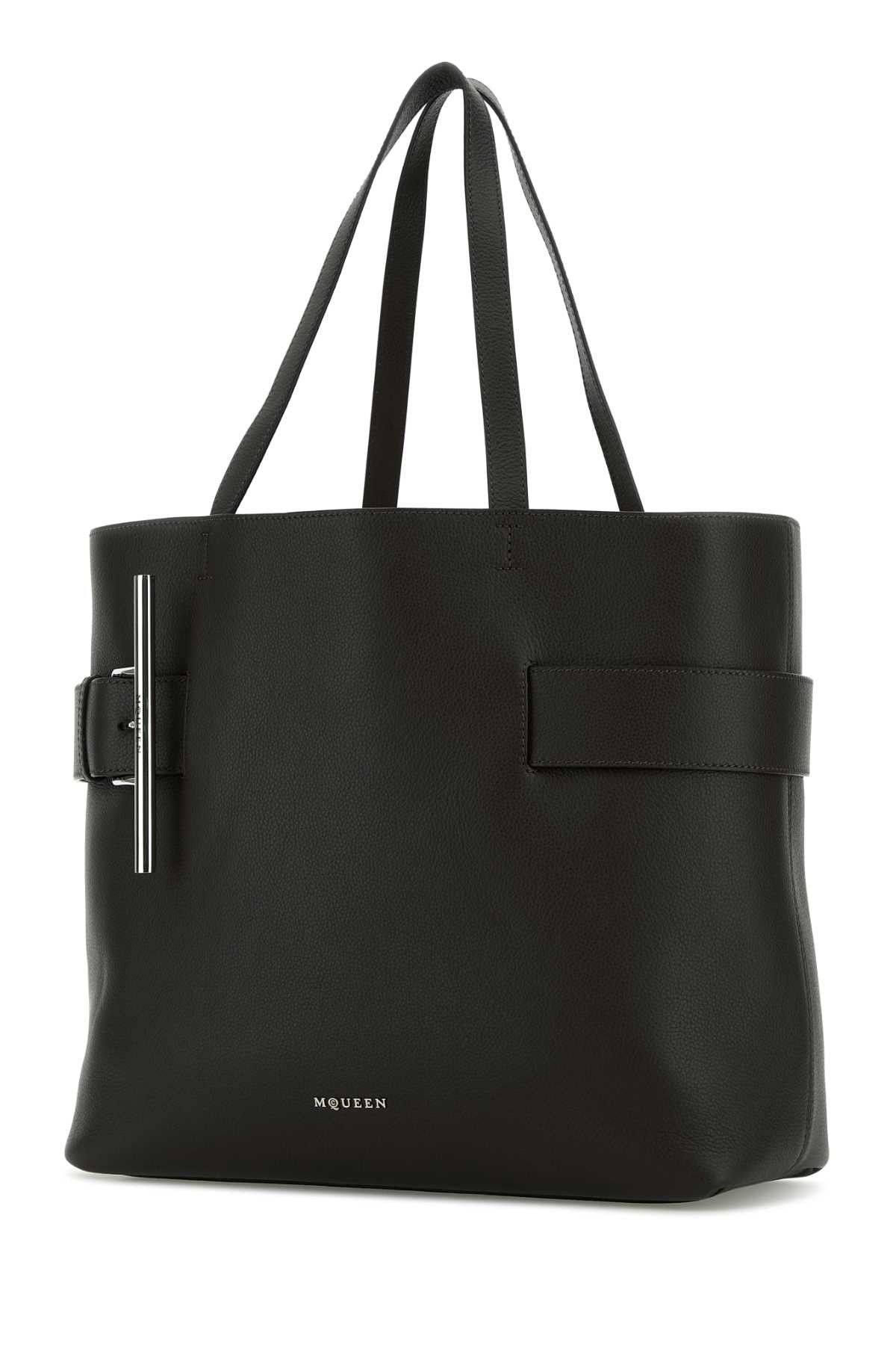 Alexander McQueen Black Leather T-Bar Shopping Bag Size ONE SIZE - 2 Thumbnail