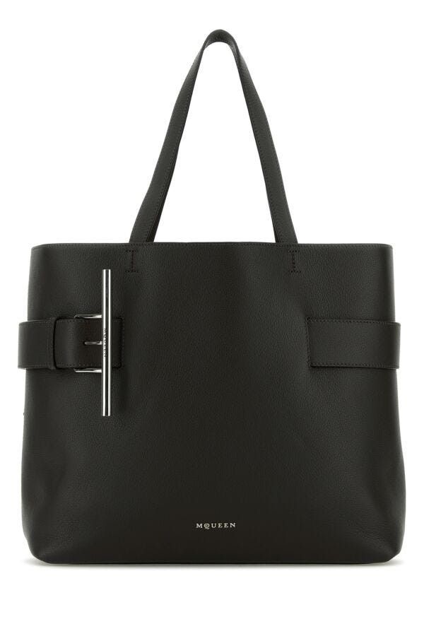 Alexander McQueen Black Leather T-Bar Shopping Bag Size ONE SIZE - 3 Thumbnail