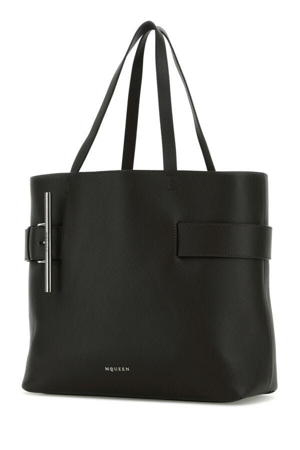 Alexander McQueen Black Leather T-Bar Shopping Bag Size ONE SIZE - 4 Thumbnail