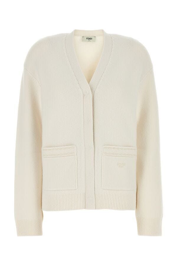 Fendi White Cashmere Blend Cardigan Size M / US 6-8 / IT 42-44 - 3 Thumbnail