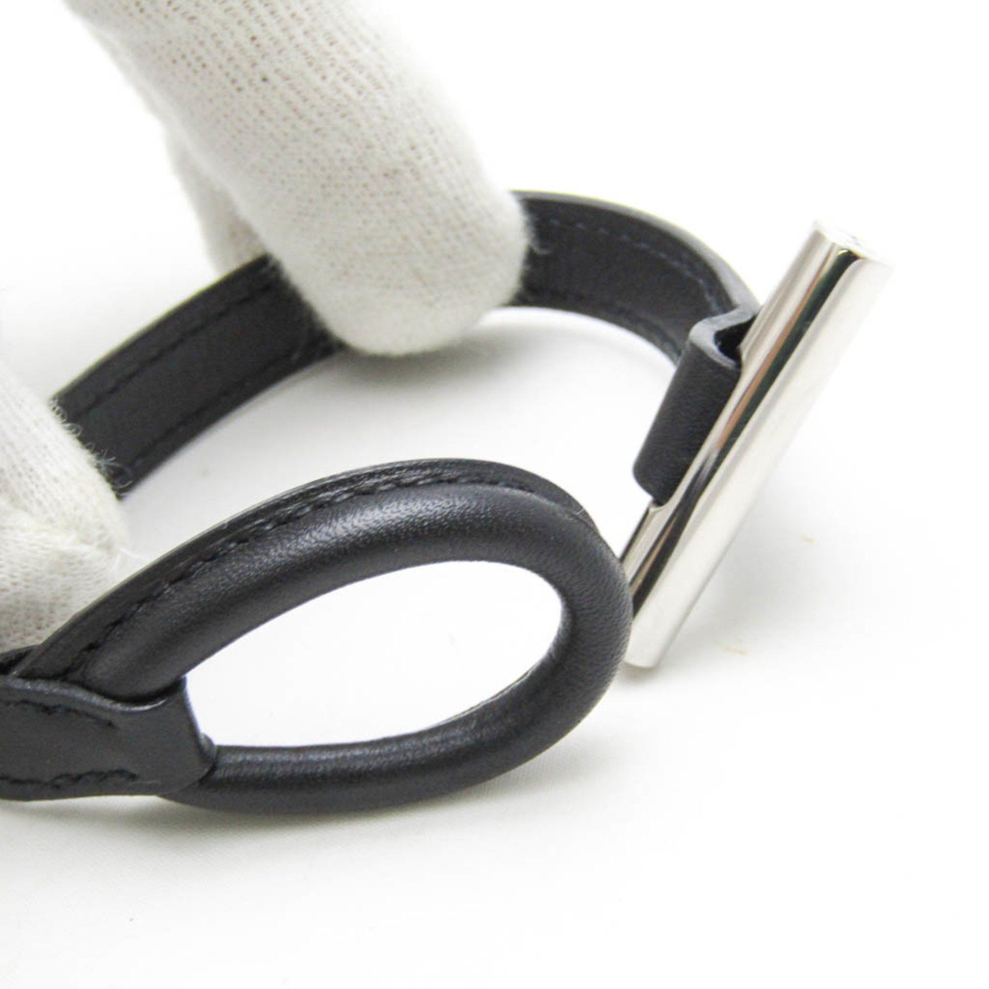 Hermes Hermes Leather,Metal Bangle Black,Silver Size ONE SIZE - 5 Thumbnail