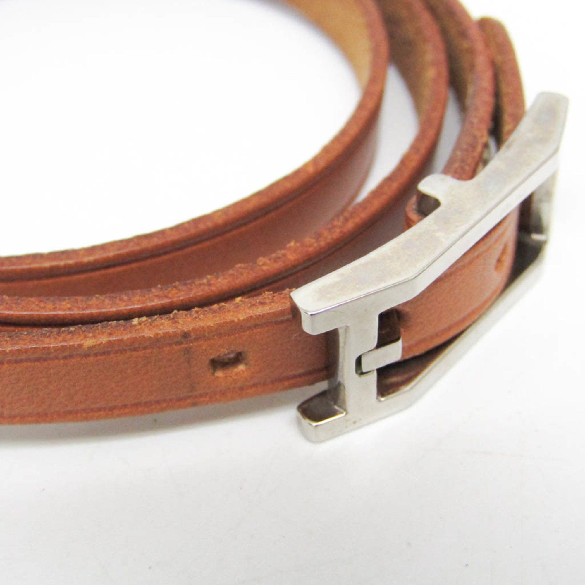 Hermes Hermes API III Choker Leather,Metal Bangle Brown,Silver Size ONE SIZE - 4 Thumbnail