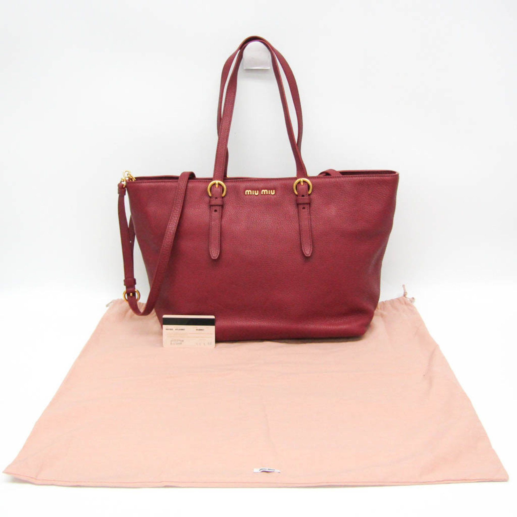 Miu Miu Miu Miu RR1905 Women's Leather Shoulder Bag,Tote Bag Dark Red Size ONE SIZE - 9 Thumbnail