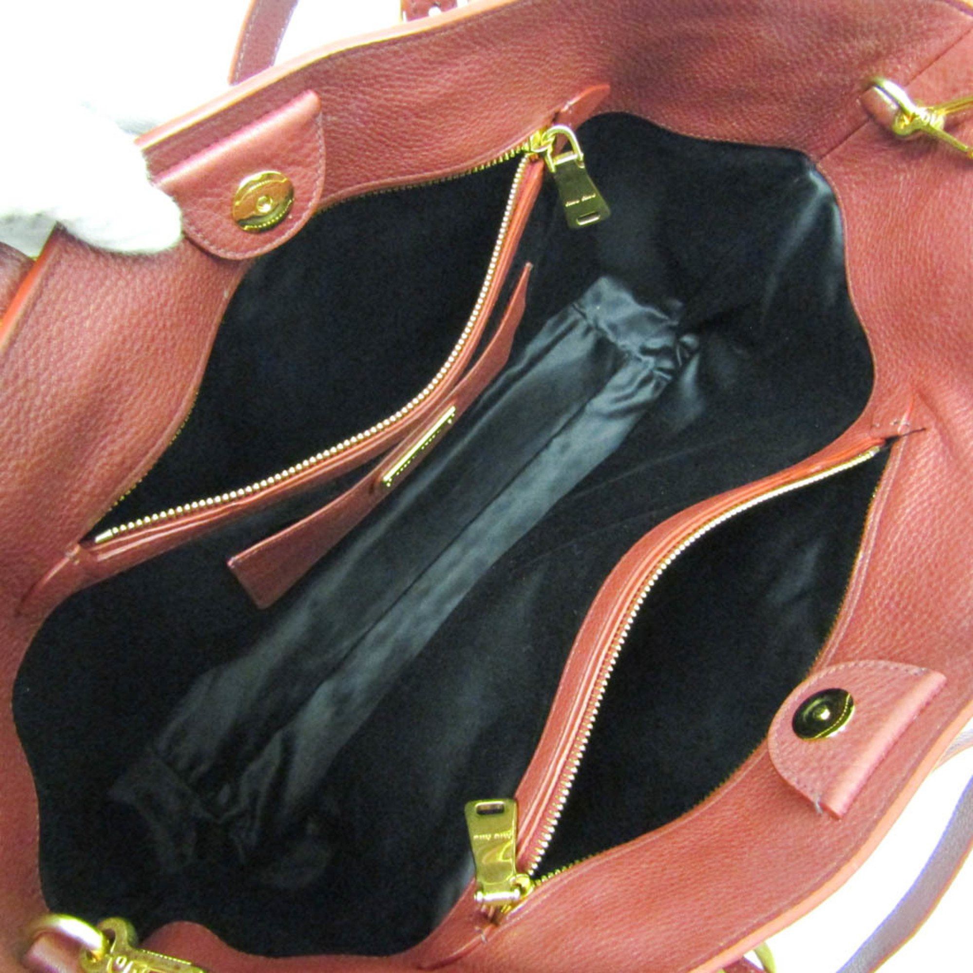 Miu Miu Miu Miu RR1905 Women's Leather Shoulder Bag,Tote Bag Dark Red Size ONE SIZE - 3 Thumbnail