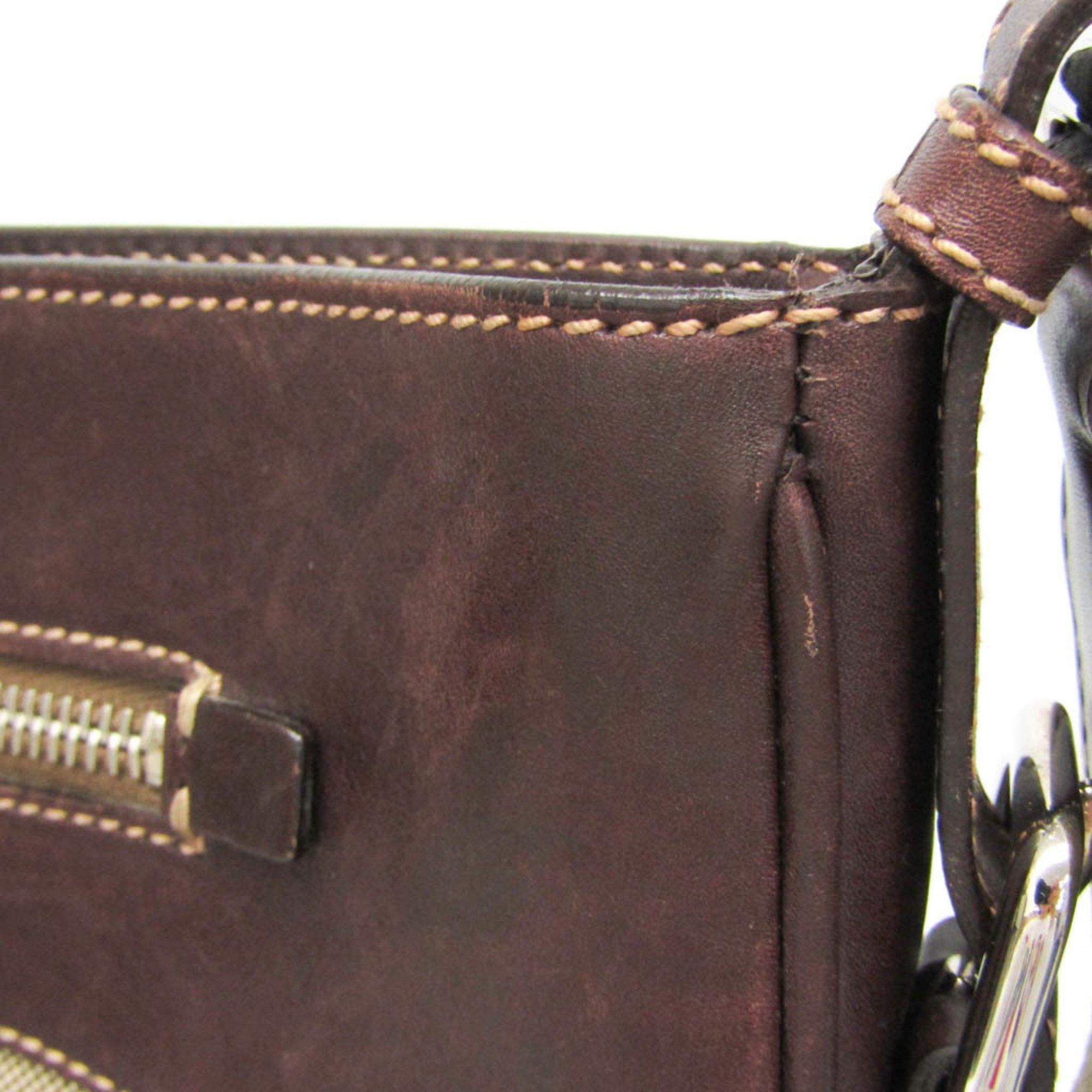 Prada Prada VA0649 Women,Men Leather,Jacquard Shoulder Bag Beige,Dark Brown Size ONE SIZE - 6 Thumbnail