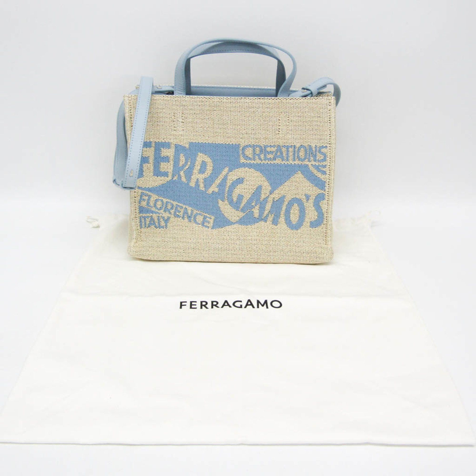 Salvatore Ferragamo Salvatore Ferragamo Medium GG-219407 Women's Fabric,Leather Handbag,Shoulder Bag Beige,Blue Size ONE SIZE - 4 Thumbnail