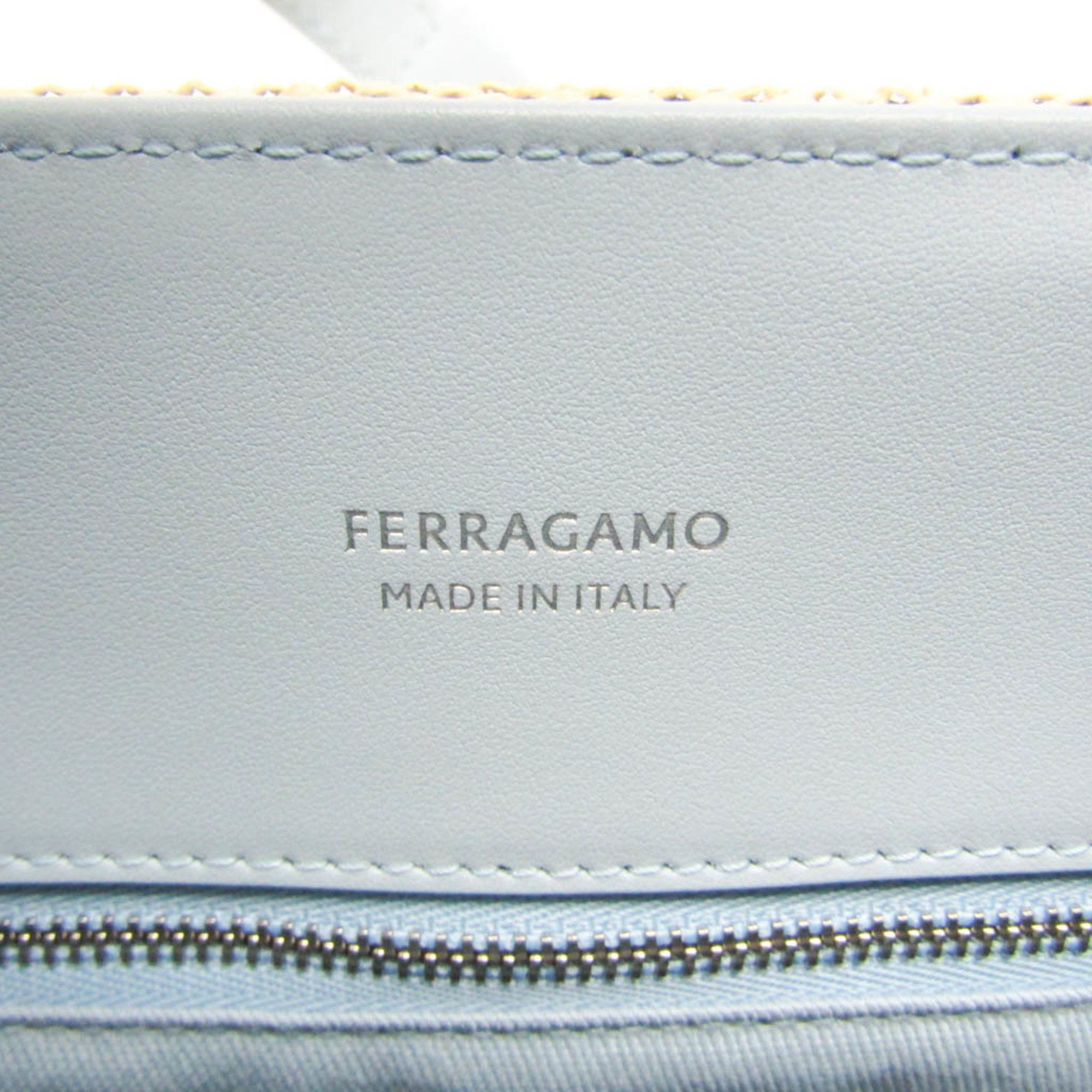Salvatore Ferragamo Salvatore Ferragamo Medium GG-219407 Women's Fabric,Leather Handbag,Shoulder Bag Beige,Blue Size ONE SIZE - 9 Thumbnail