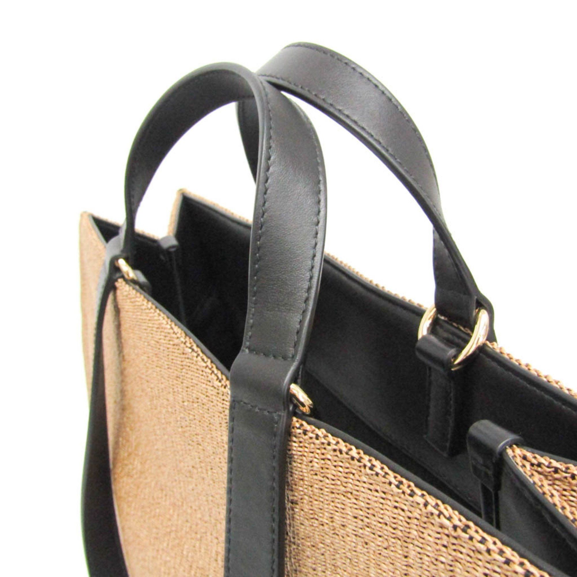 Salvatore Ferragamo Salvatore Ferragamo Medium GG-219406 Women,Men Fabric,Leather Handbag,Tote Bag Beige,Black Size ONE SIZE - 7 Thumbnail