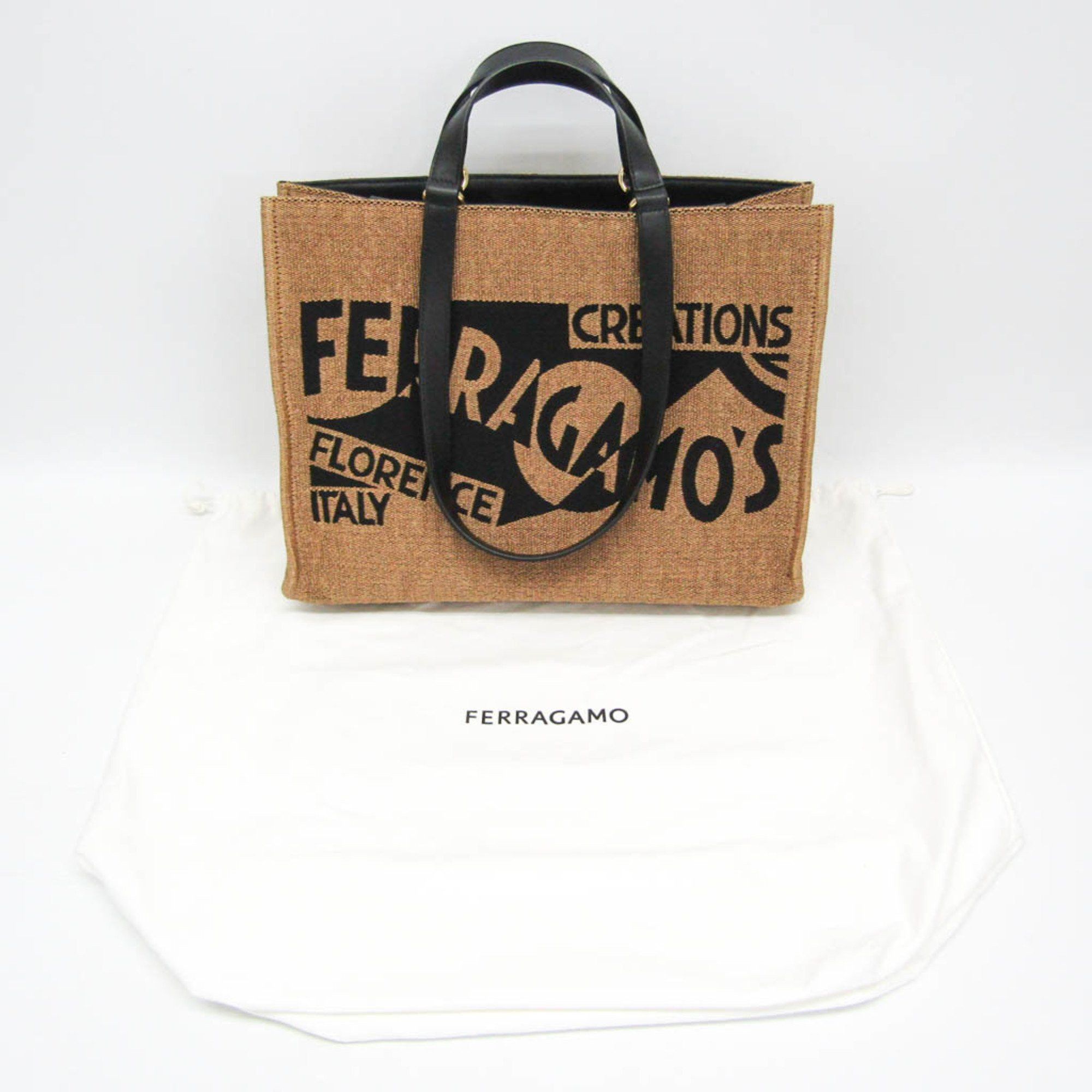 Salvatore Ferragamo Salvatore Ferragamo Medium GG-219406 Women,Men Fabric,Leather Handbag,Tote Bag Beige,Black Size ONE SIZE - 4 Thumbnail