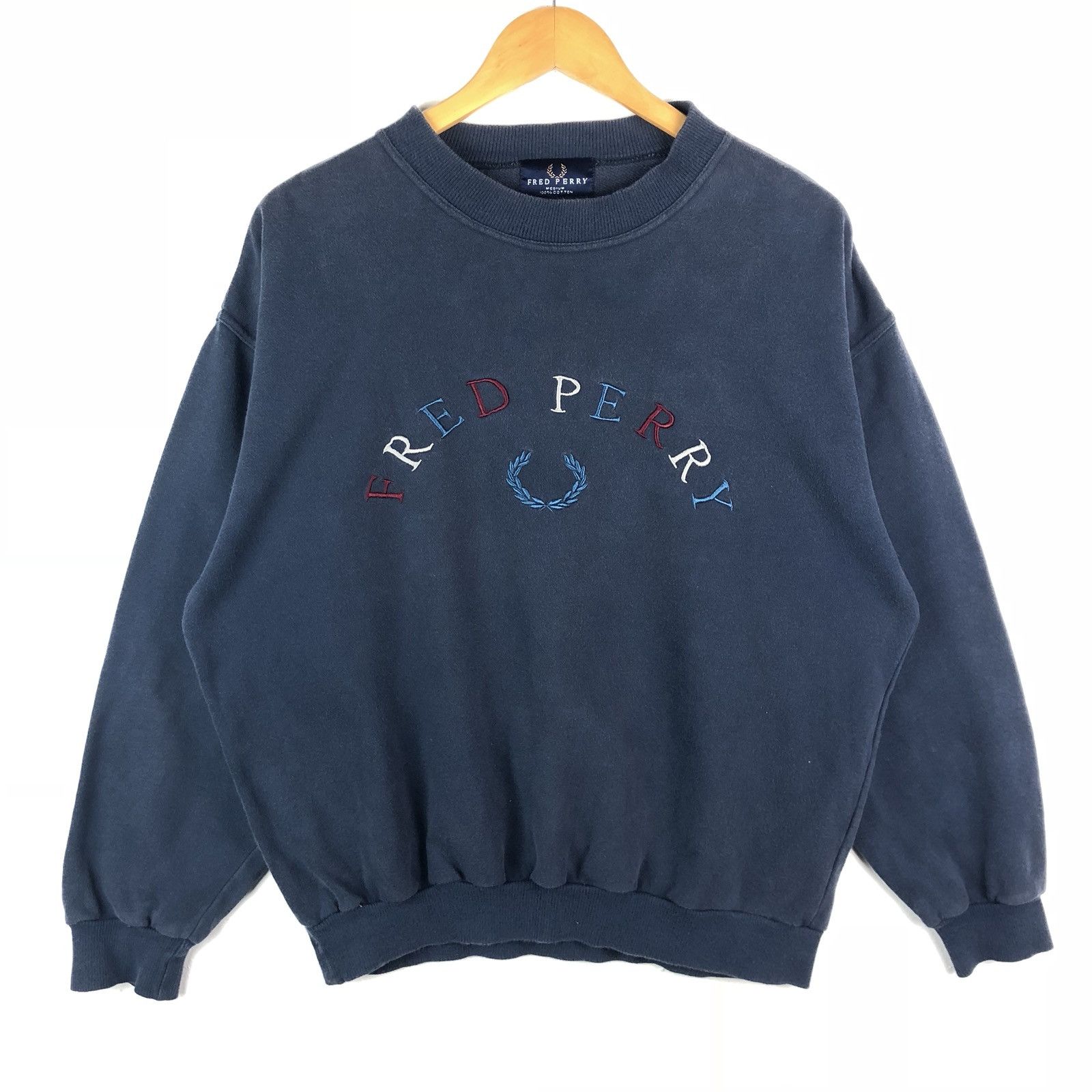 Rare! Fred Perry Sweatshirt Big Spell Out Logo Embroidery Pull