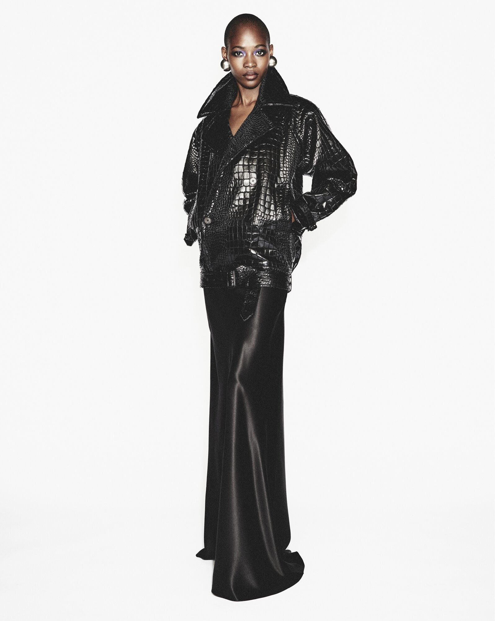 Saint Laurent Paris $6K VALUE short trenchcoat in crocodile embossed lacqured leather jacket Size XS / US 0-2 / IT 36-38 - 2 Thumbnail