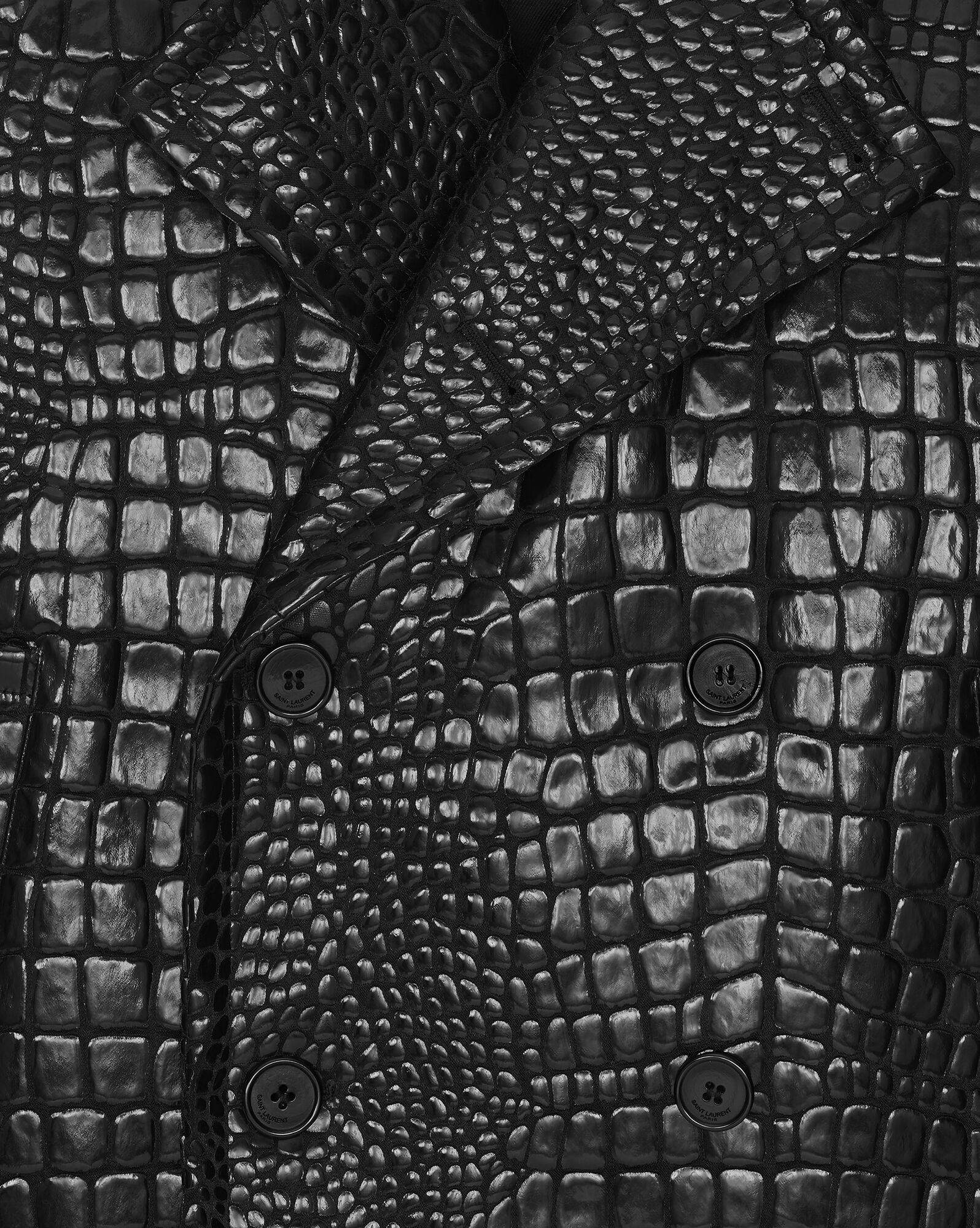 Saint Laurent Paris $6K VALUE short trenchcoat in crocodile embossed lacqured leather jacket Size M / US 6-8 / IT 42-44 - 3 Thumbnail