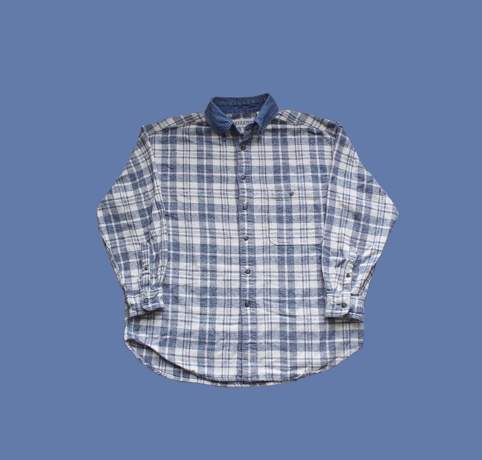 Vintage Vintage Bugle Boy Denim Collar Blue Plaid Button Up Shirt Grailed