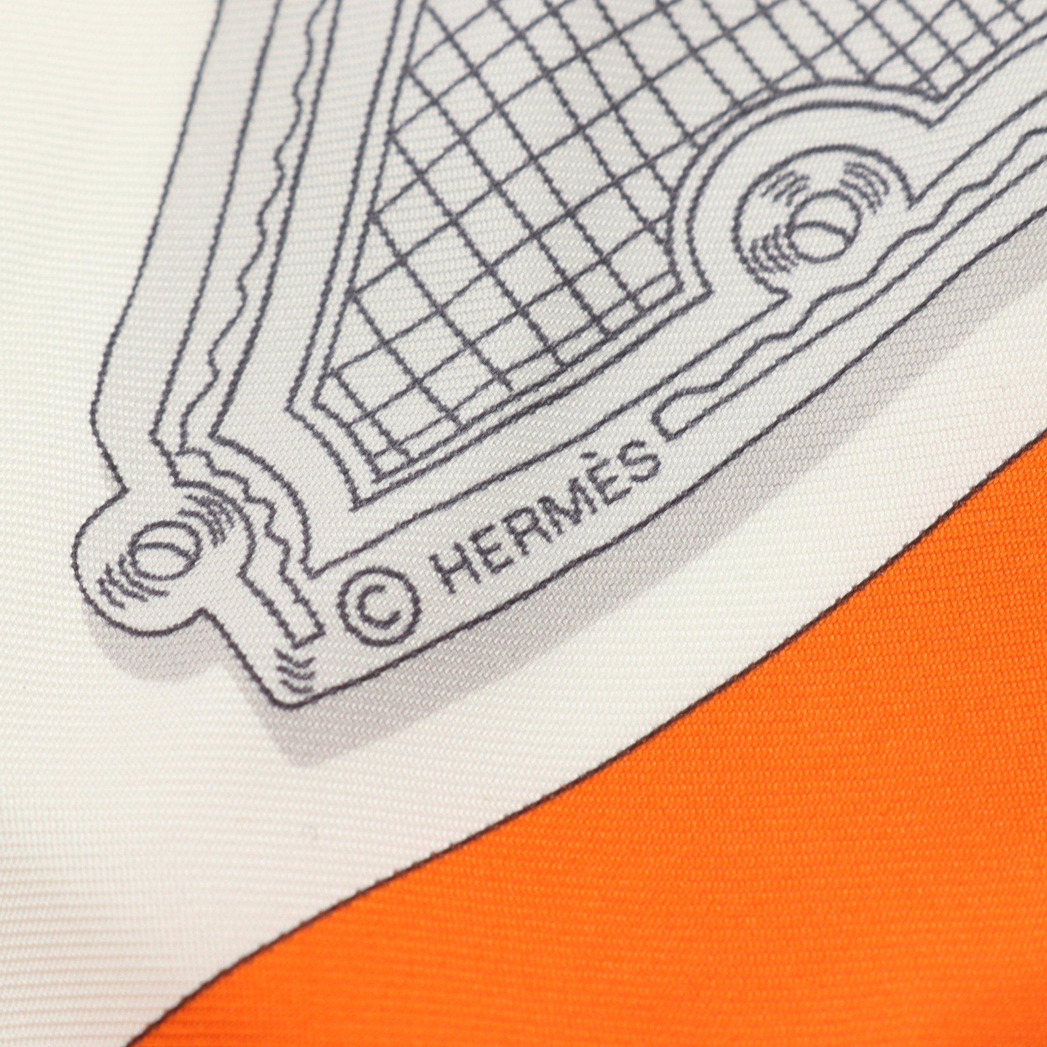Hermes Hermes Carres 90 Merveilleuses Lanternes Scarf Silk Off White Orange Gray Size ONE SIZE - 2 Thumbnail